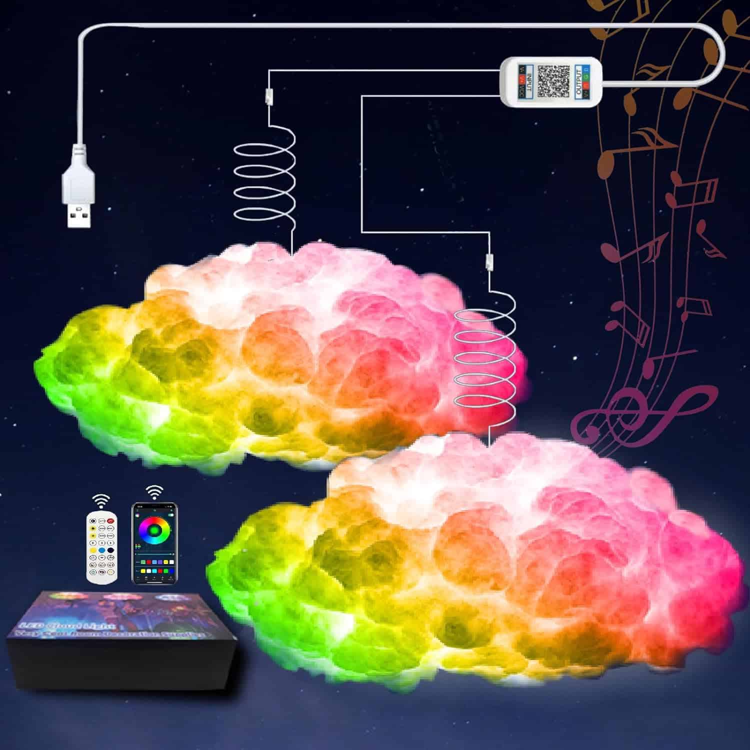 Cloud Lights for Bedroom,LED Cloud Light RGB with IC Remote and APP Control Cool Lights Sync Music Color Changing for Bedroom Ceiling Adults and Kids Modern Home Decorations