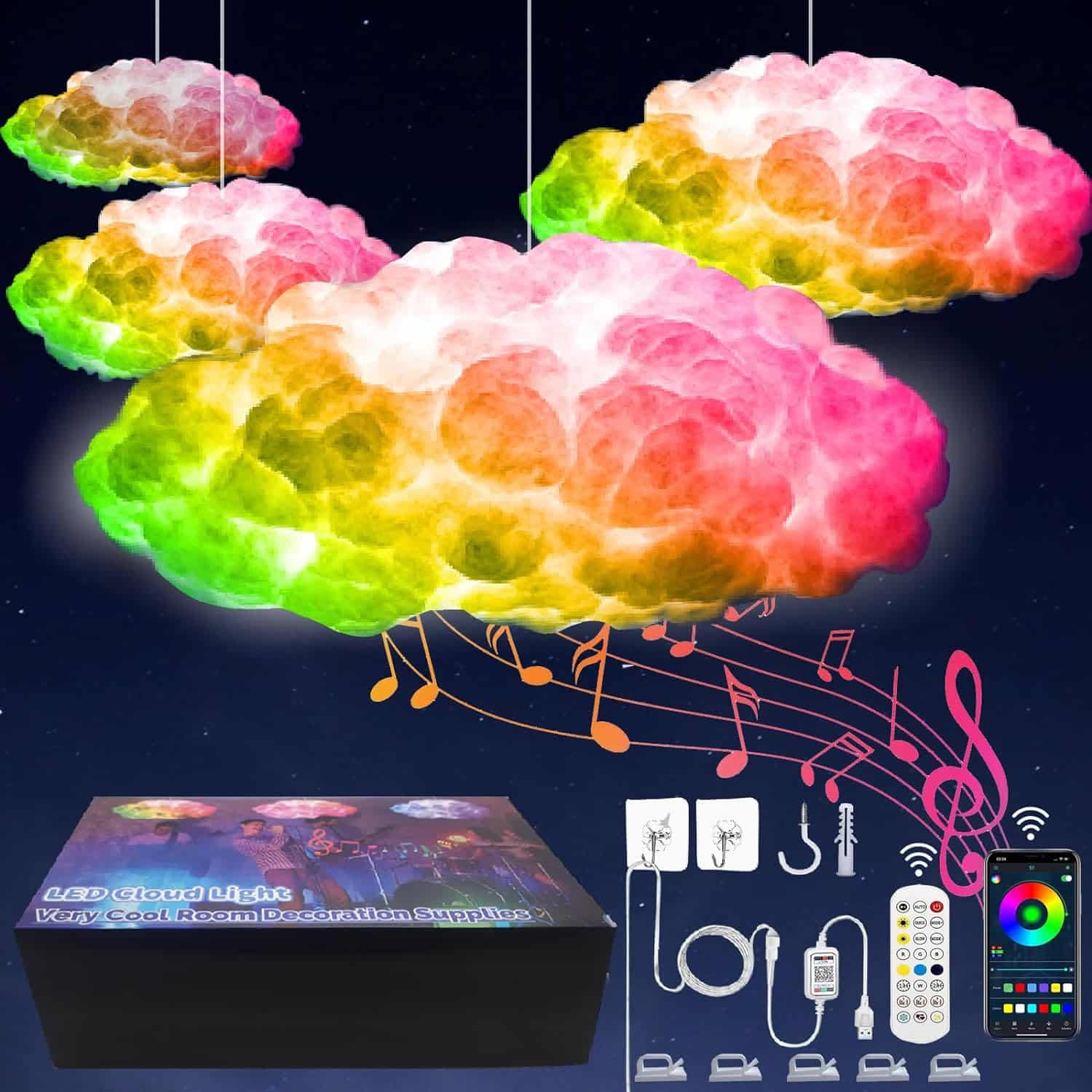 Cloud Lights for Bedroom,LED Cloud Light RGB with IC Remote and APP Control Cool Lights Sync Music Color Changing for Bedroom Ceiling Adults and Kids Modern Home Decorations