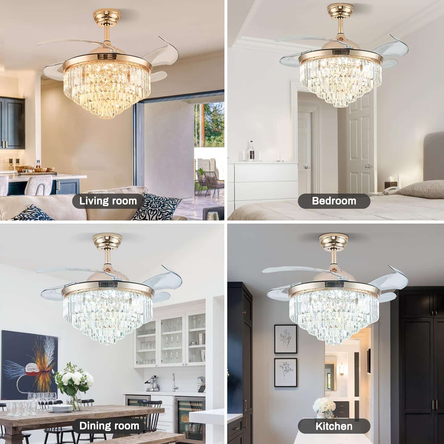The 8 Best Gold Luxury Crystal Chandelier Lights with Invisible Ceiling Fans Reviewed (2024)