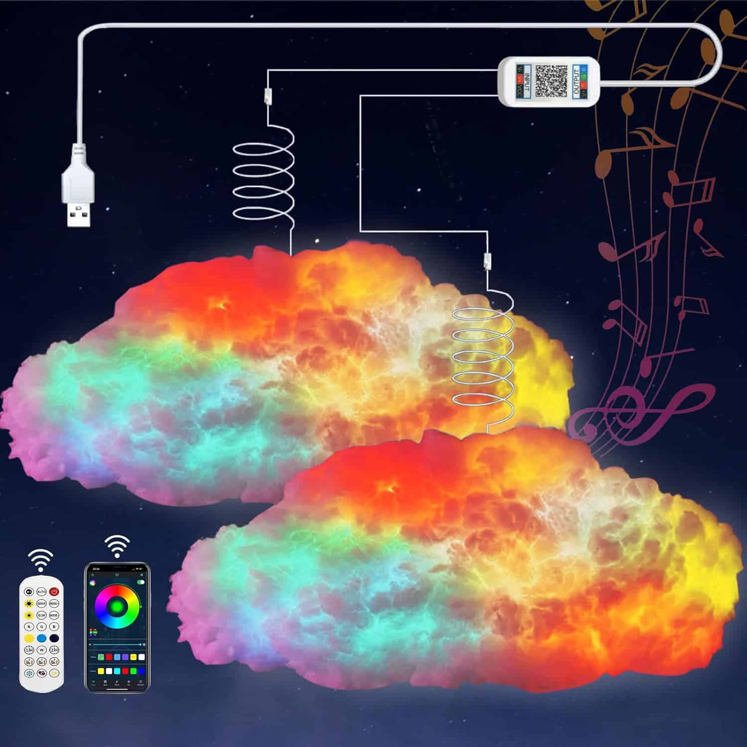 TOHUNZO Cloud Led Lights for Bedroom, Multicolor Creative Night Lighting Kit Music Sync with APP, Coolest Ceiling Decoration for Bedroom Ceiling Adults and Kids Modern Home Decorations