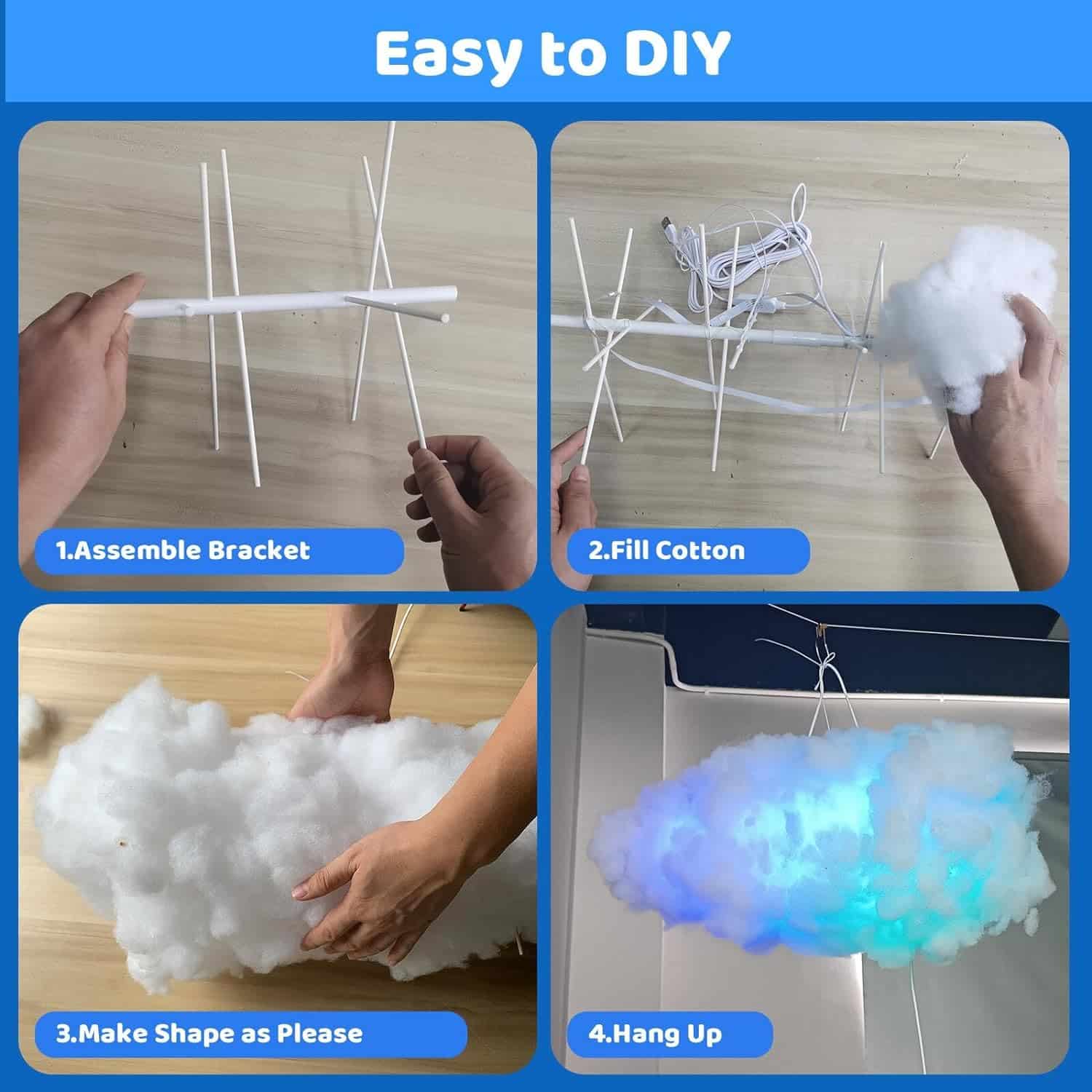 3D Cloud Light DIY, Cloud Lamp Thunderstorm for Bedroom, Music Sync Multi-Color Lightning Changing Led Cloud, App Fluffy Lights Decorations for Ceiling (1 PCS-Adapter)