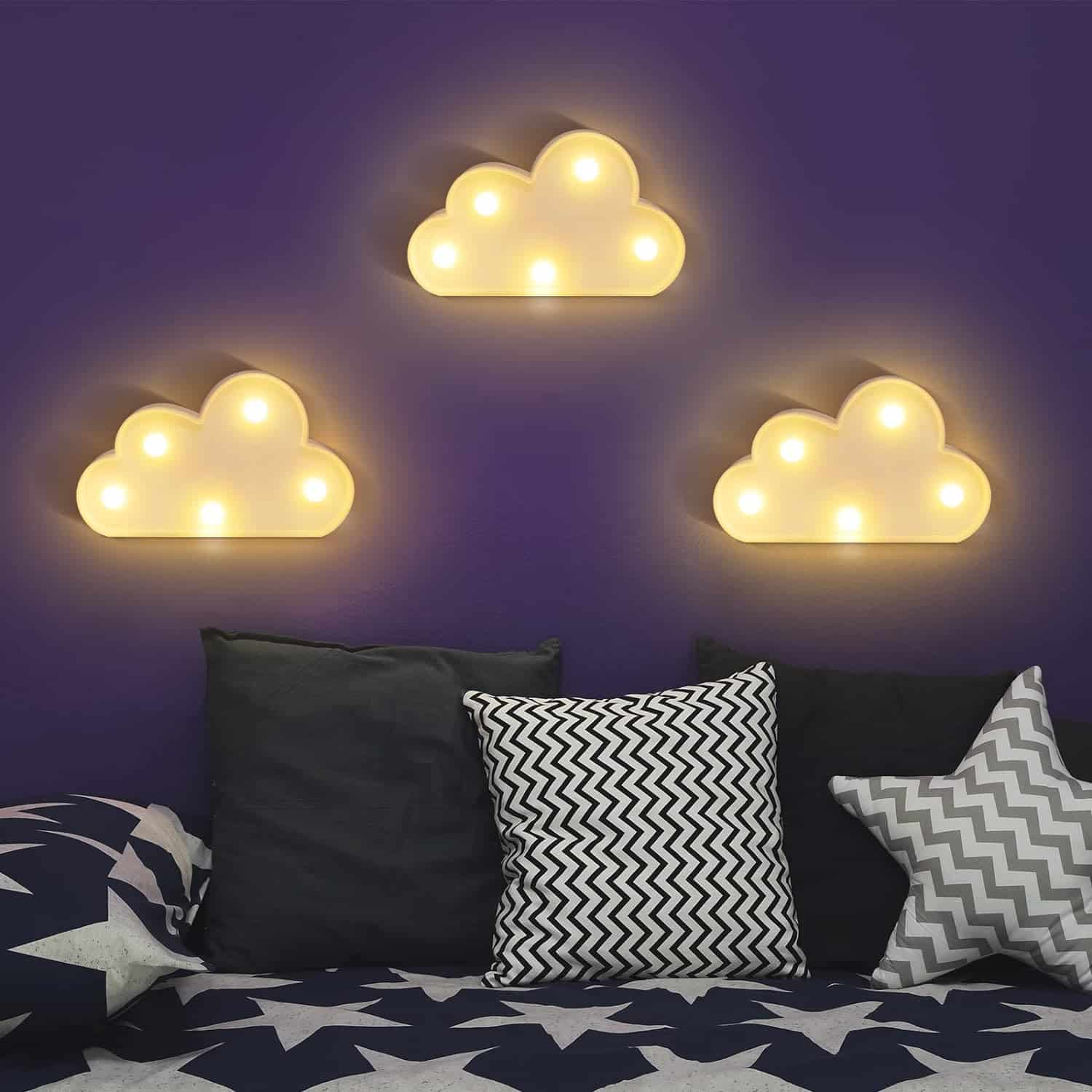6 Pcs LED Cloud Night Light Can Be Hung On The Wall Kids Room Room Light, Suitable for Birthday Party Holiday Decoration Baby Room Nursery Decoration (Clound-6pcs)