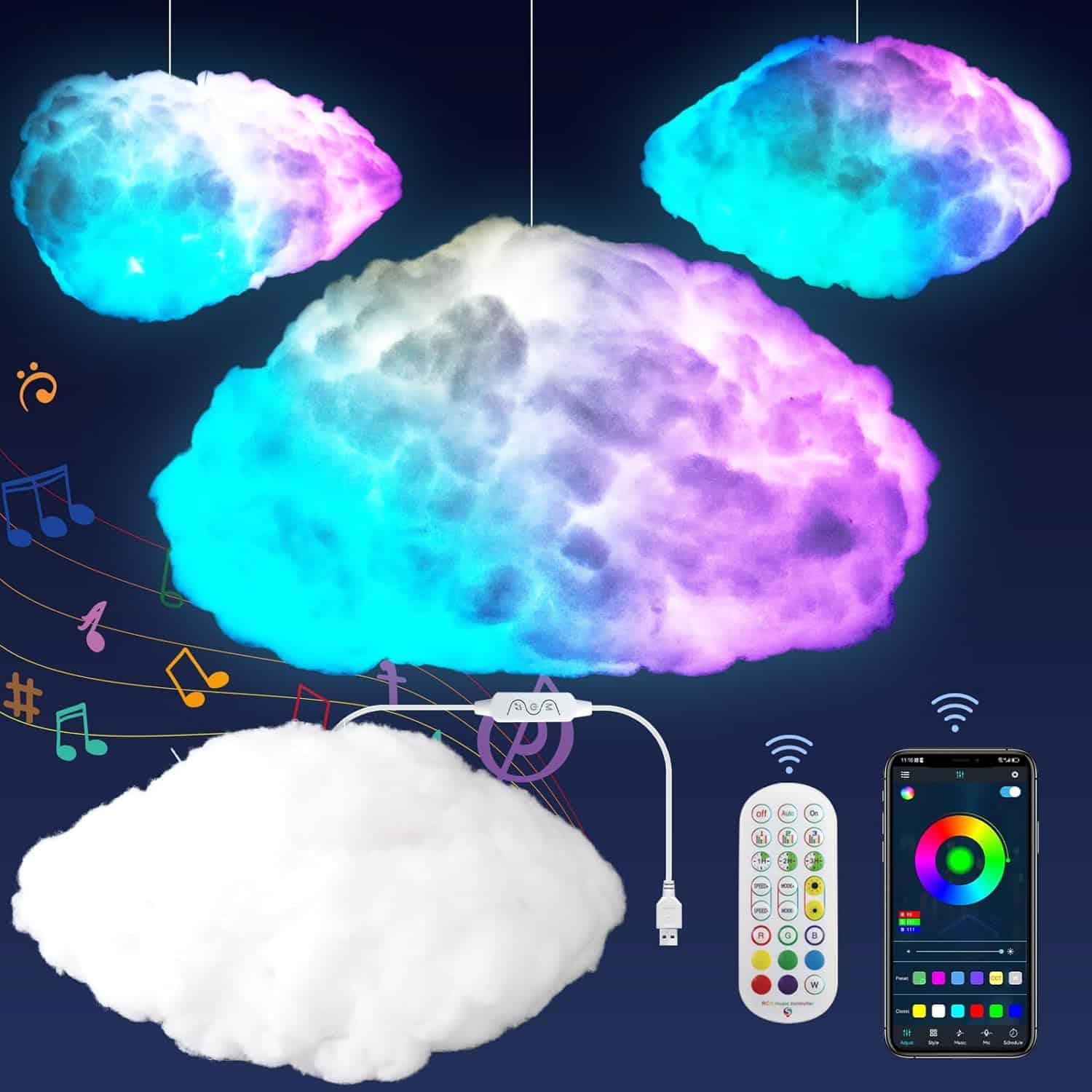 Cloud Led DIY Lights for Bedroom,Multicolor Creative Night Lighting Kit Music Sync with APP Remote Control, RGB with IC Coolest Ceiling Decoration for Adults and Kids Room Home Party (1 Pack)