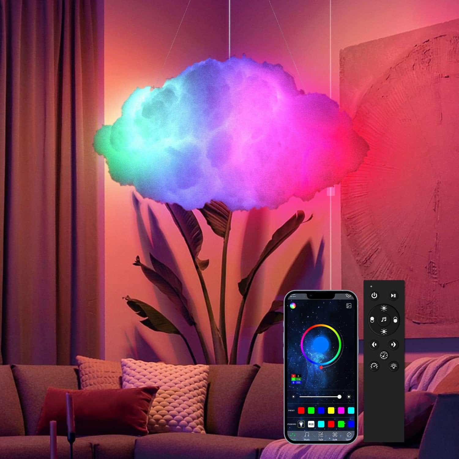 TACAHE RGB Color Changing Ceiling Cloud Light - 256 Patterns, Solid Colors, Music Sync - DIY Shaped Cloud Lamp with Remote  APP Control - Unique Decorations Ambient Lighting - 12V LED - 12W