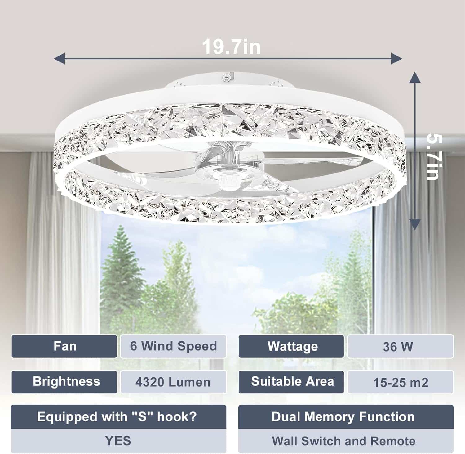 VOLISUN Fandelier Ceiling Fans with Lights and Remote, 19.7in Low Profile Ceiling Fan Flush Mount, 3000K-6500K Dimmable, Modern Ceiling Fans with Lights for Bedroom, Living Room, Kitchen(Gold)
