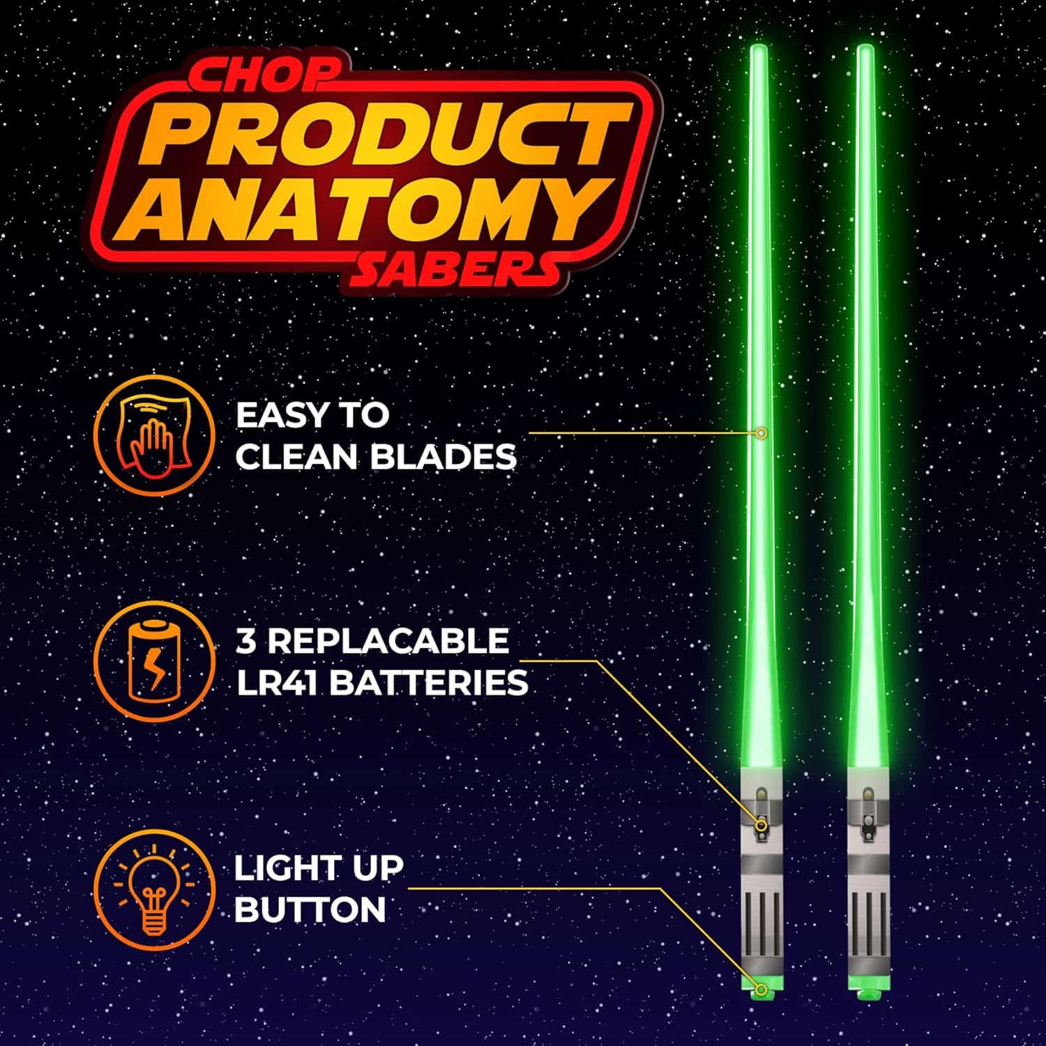Lightsaber Chopsticks Star Wars Light Up - LED Glowing Light Saber Chop Sticks - Reusable Sushi Lightup Sabers Chopstick Set Of 4 Pairs - Blue Red Green Purple