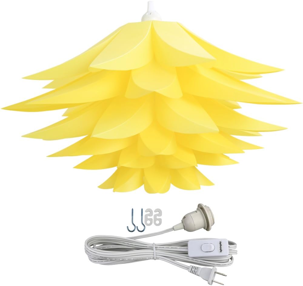 20 (50cm) Ceiling Pendant DIY IQ Jigsaw Puzzle Lotus Flower Lamp Shade Kit with 15 Feet Hanging Cord (Yellow)