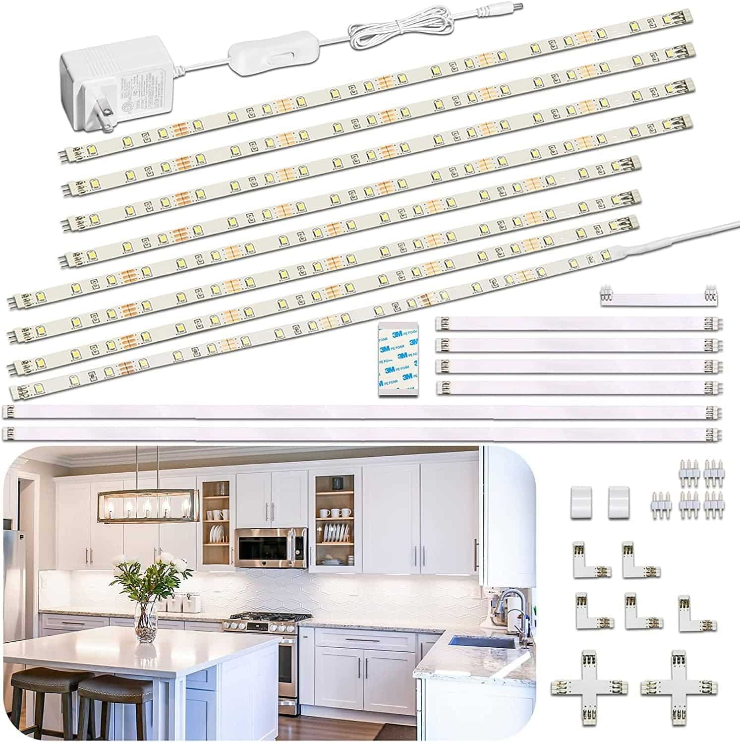 WOBANE LED Display Light Kit, Set of 8 12 inch LED Light Strip Bar, Cabinet Lights for Showcase, Bookshelf,Kitchen Counter,Shelves,Rope Light with 24W Adapter,6000K White DIY Lamp,Cross Light