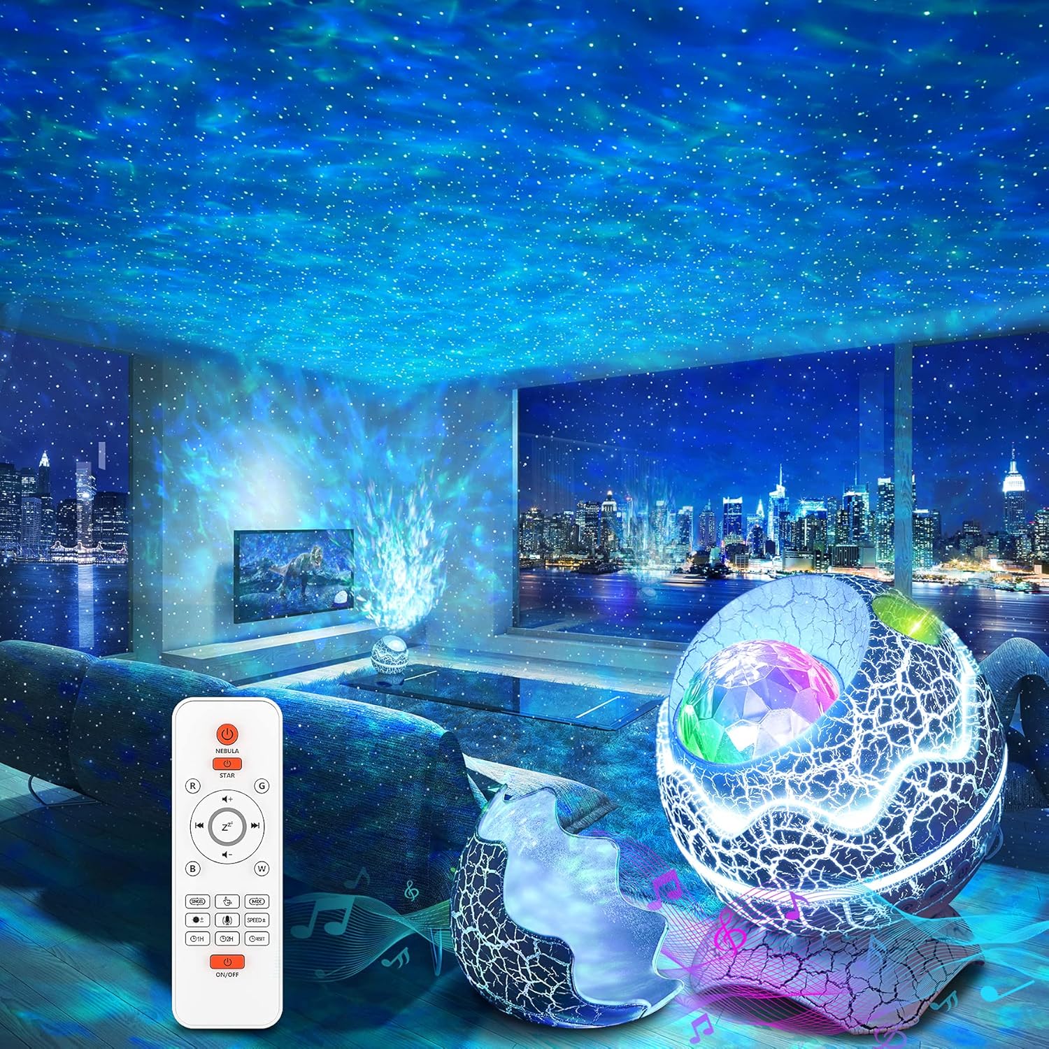 Rossetta Star Projector, Galaxy Projector for Bedroom, Remote Control  White Noise Bluetooth Speaker, 14 Colors LED Night Lights for Kids Room, Adults Home Theater, Party, Living Room Decor