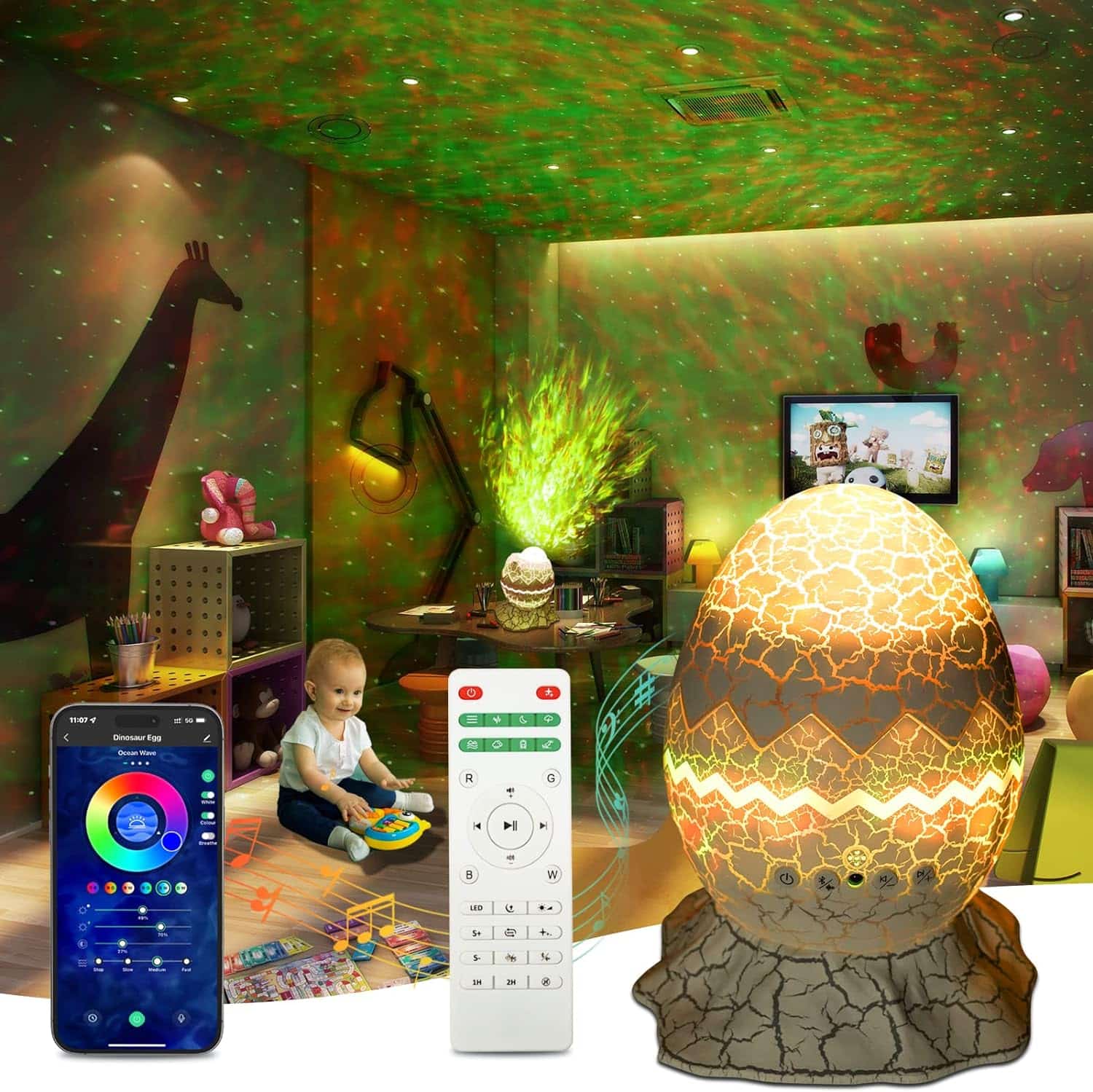 Rossetta Star Projector, Galaxy Projector for Bedroom, Remote Control  White Noise Bluetooth Speaker, 14 Colors LED Night Lights for Kids Room, Adults Home Theater, Party, Living Room Decor
