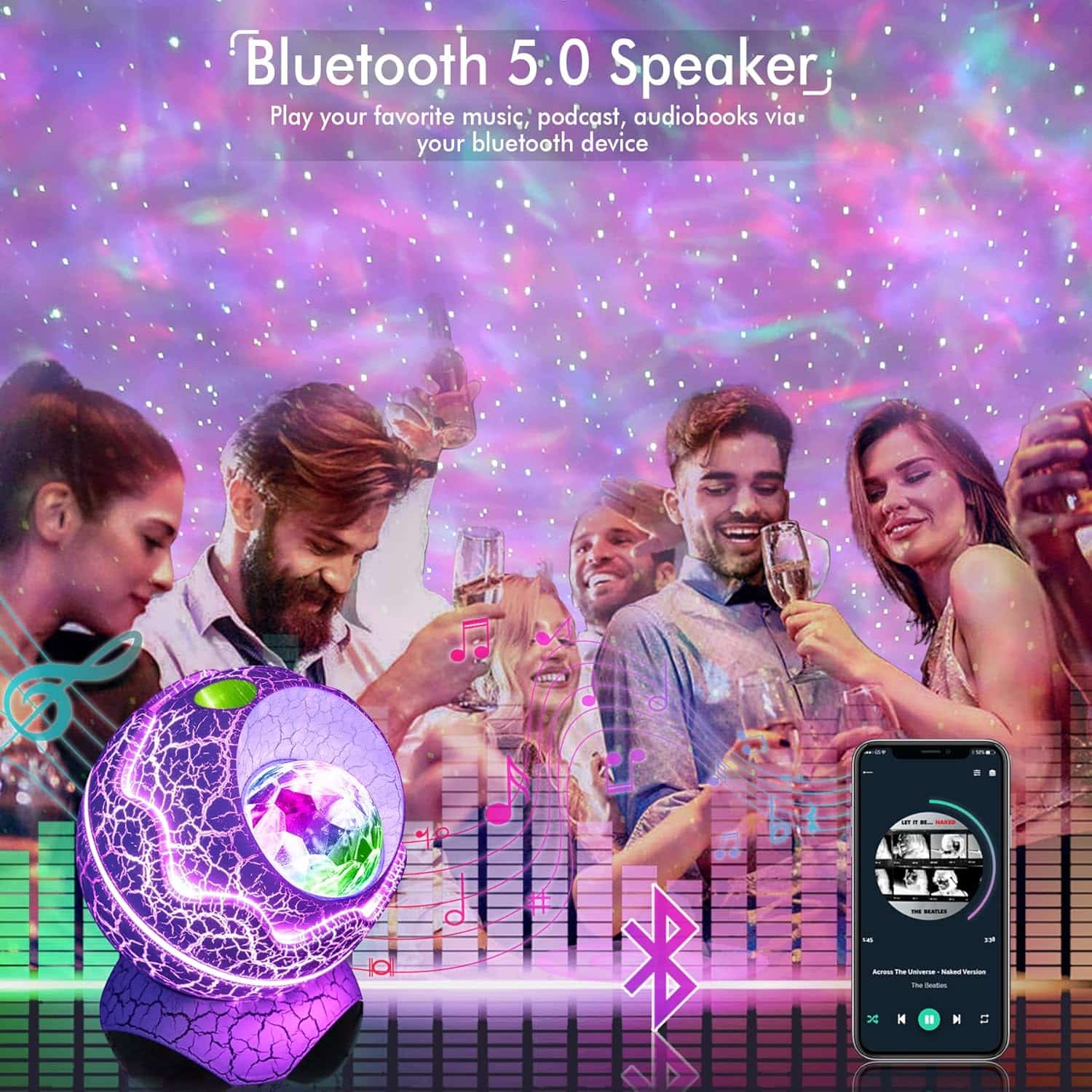 Rossetta Star Projector, Galaxy Projector for Bedroom, Remote Control  White Noise Bluetooth Speaker, 14 Colors LED Night Lights for Kids Room, Adults Home Theater, Party, Living Room Decor