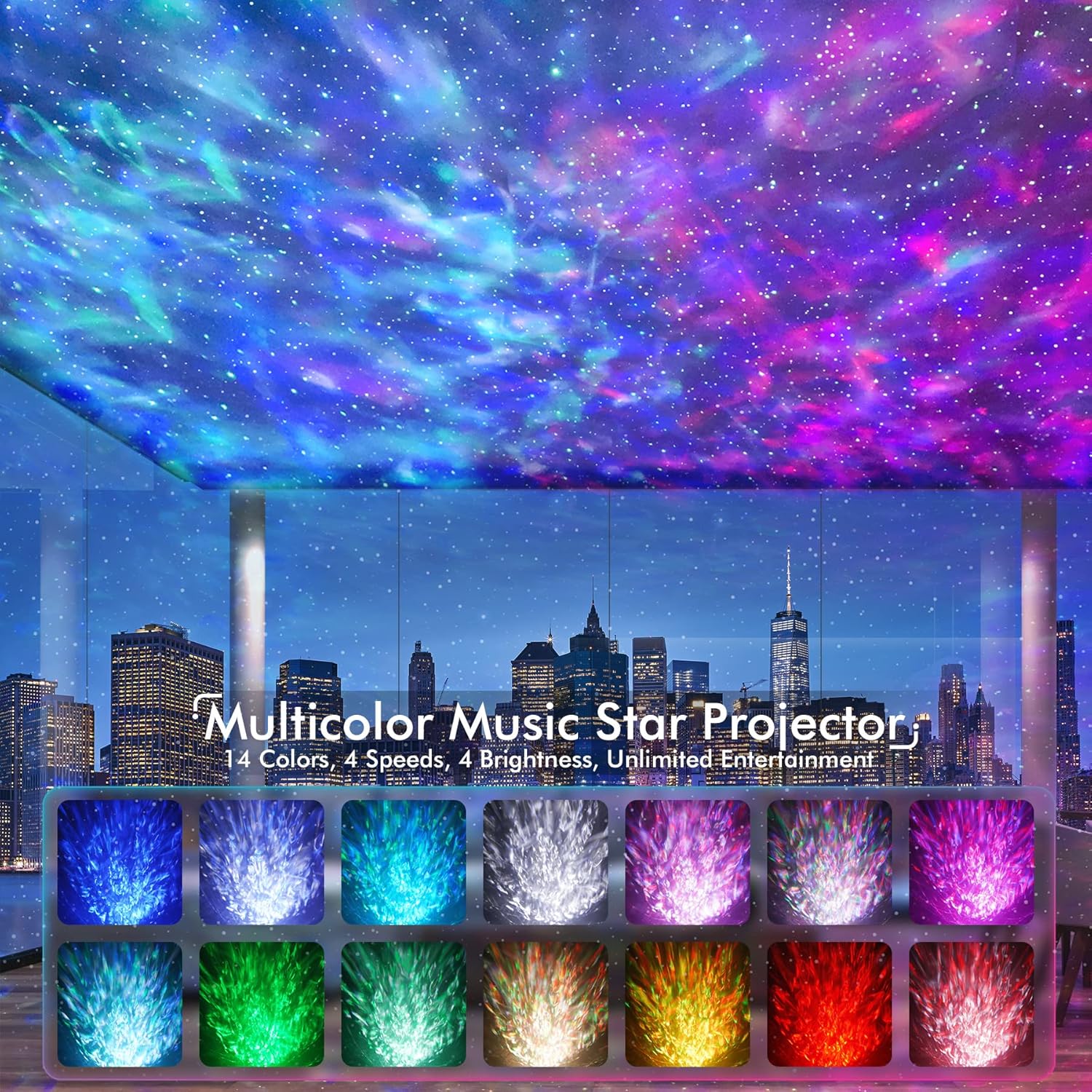 Rossetta Star Projector, Galaxy Projector for Bedroom, Remote Control  White Noise Bluetooth Speaker, 14 Colors LED Night Lights for Kids Room, Adults Home Theater, Party, Living Room Decor