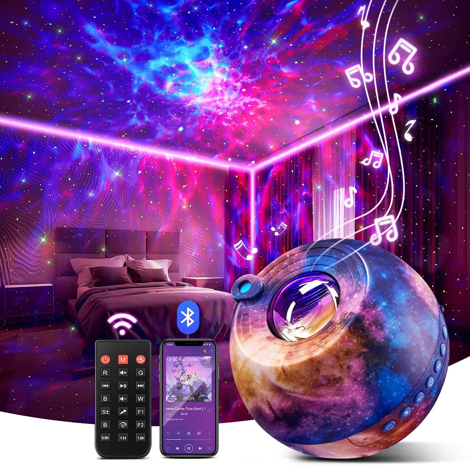 Star Projector Galaxy Light Projector for Bedroom,15 Colors Galaxy Projector for Bedroom Adults,15 White Noises Projector Lights for Bedroom,Bluetooth Star Lights for Ceiling Galaxy Lights for Bedroom