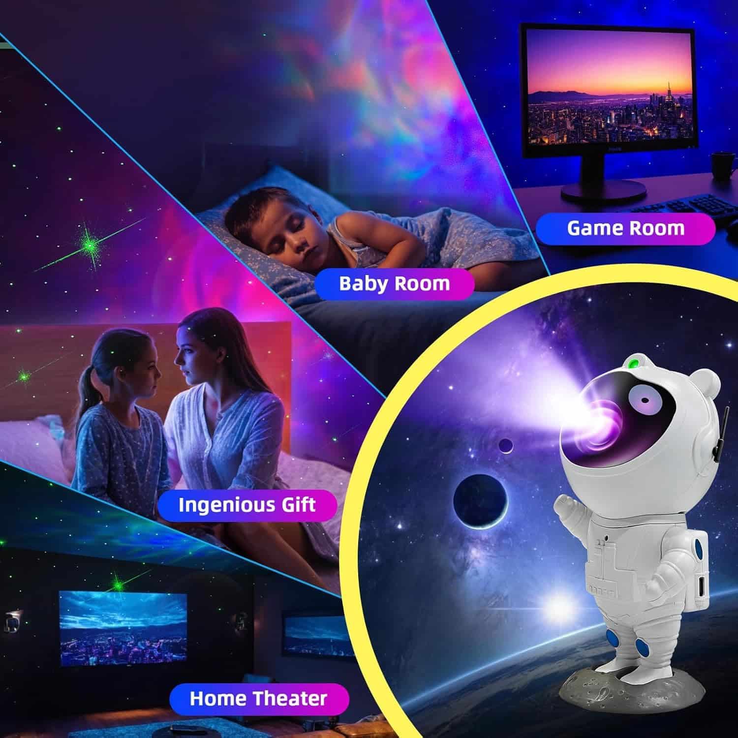 Astronaut Galaxy Projector Space Star Projector Night Light,360° Adjustable Cute Panda Astronaut Galaxy Projector Lights Starry Nebula Ceiling LED Lamp for Bedroom Home Kids Room Decor Aesthetic