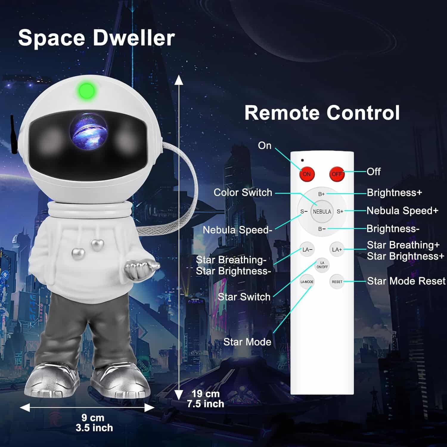 Astronaut Star Projector Galaxy Night Light, Space Man Buddy Starry Nebula Ceiling LED Projector Lamp Gift for Kids Room Adults Bedroom Decor, with Remote and Timer-Space Dweller 3.2x7.1inch