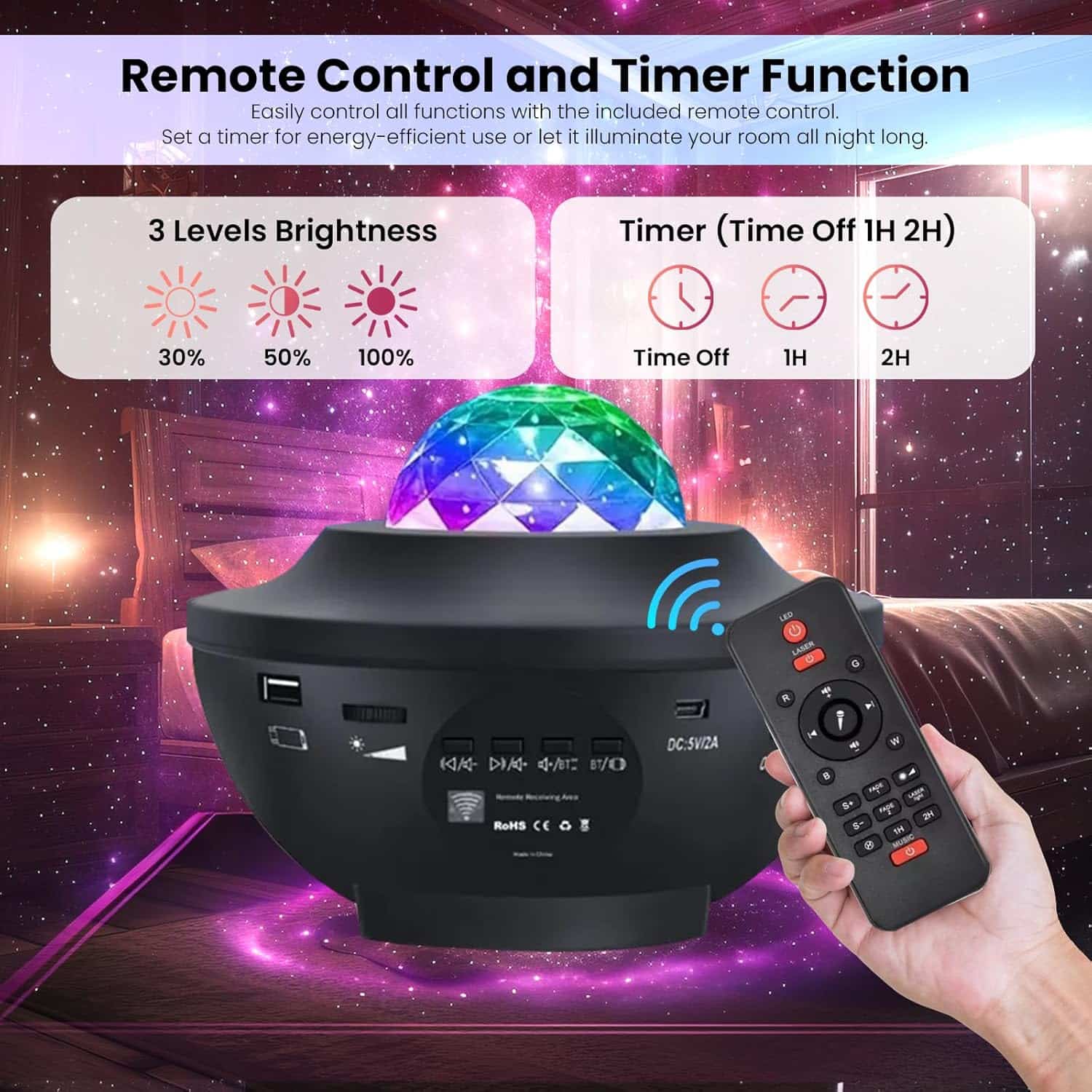 Galaxy Star Projector Light with Remote Control, Timer, Bluetooth Speaker, Multiple Colors Dynamic Projections for Kids Adults Bedroom, Space Night Lights for Gamer Room Decor