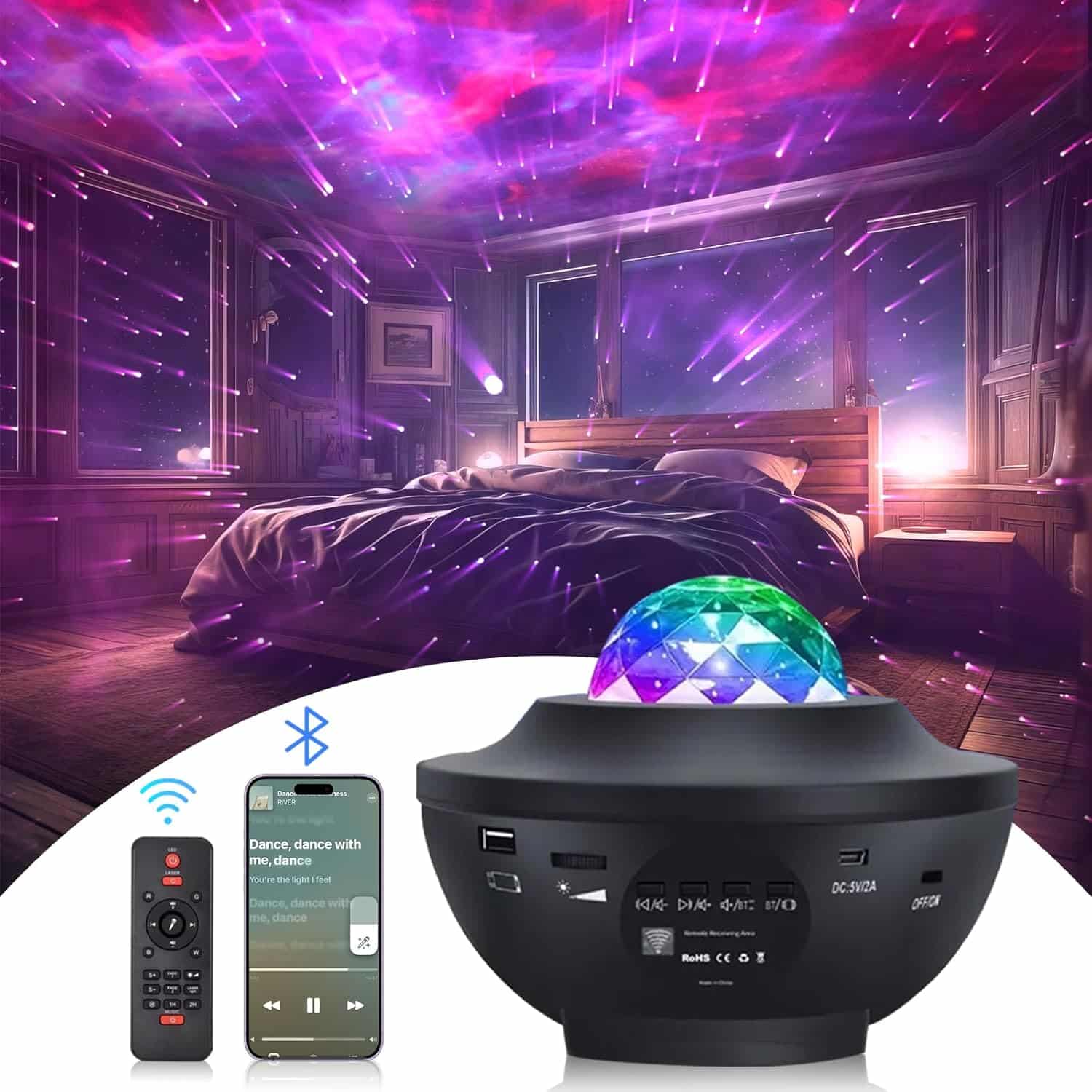 Galaxy Star Projector Light with Remote Control, Timer, Bluetooth Speaker, Multiple Colors Dynamic Projections for Kids Adults Bedroom, Space Night Lights for Gamer Room Decor