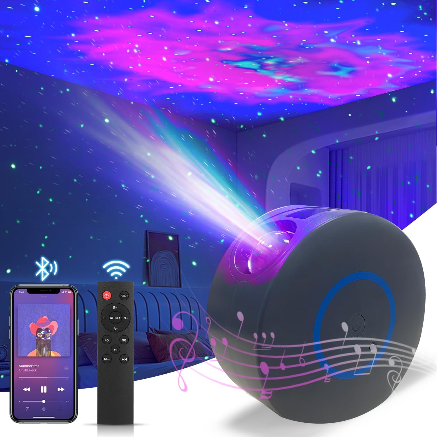 Star Projector Galaxy Light Projector - 3 in 1 Galaxy Projector with Bluetooth Speaker, Night Light Projector for Bedroom with Remote and Timer, Gifts for Teen Girls Boys (5.9inch)