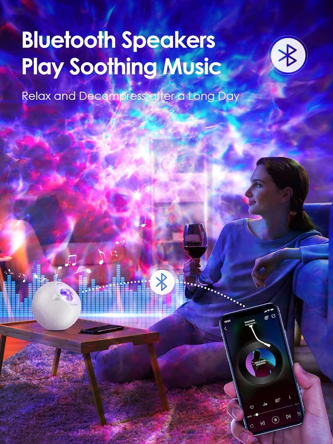 Star Projector Galaxy Light Projector,15 Colors Galaxy Projector Lights for Bedroom,15 Music Star Lights for Ceiling Projector Light,Bluetooth Galaxy Projector for Bedroom,Star Projector for Kids