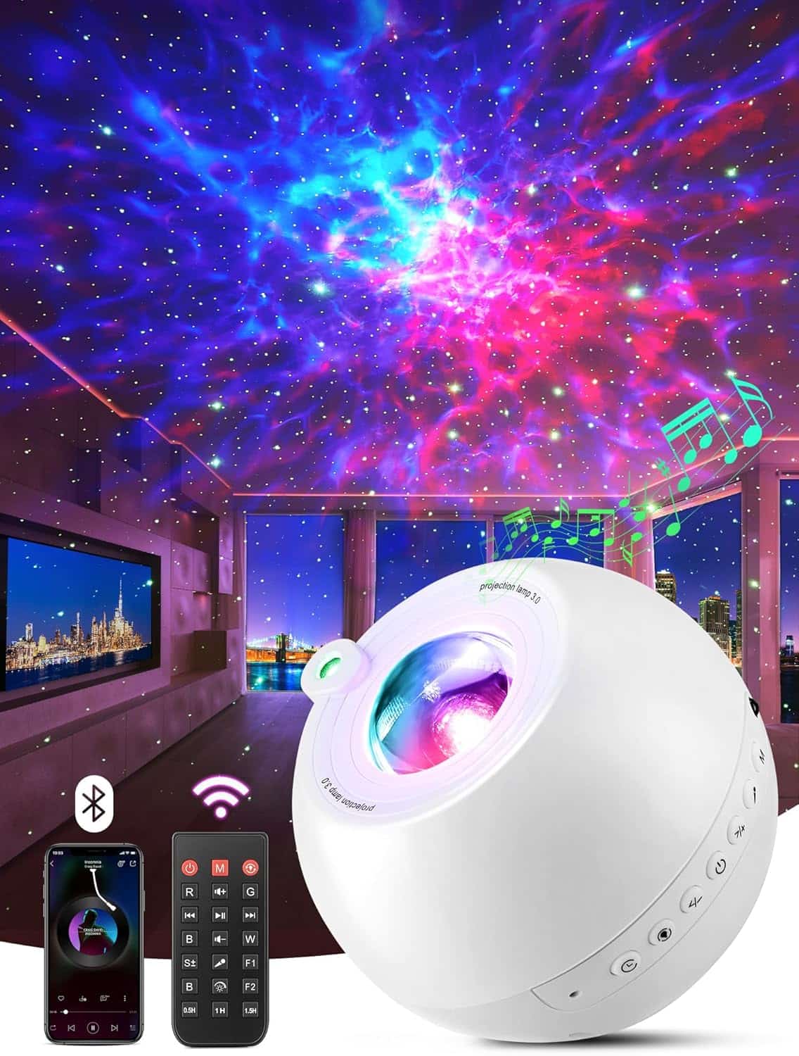 Star Projector Galaxy Light Projector,15 Colors Galaxy Projector Lights for Bedroom,15 Music Star Lights for Ceiling Projector Light,Bluetooth Galaxy Projector for Bedroom,Star Projector for Kids