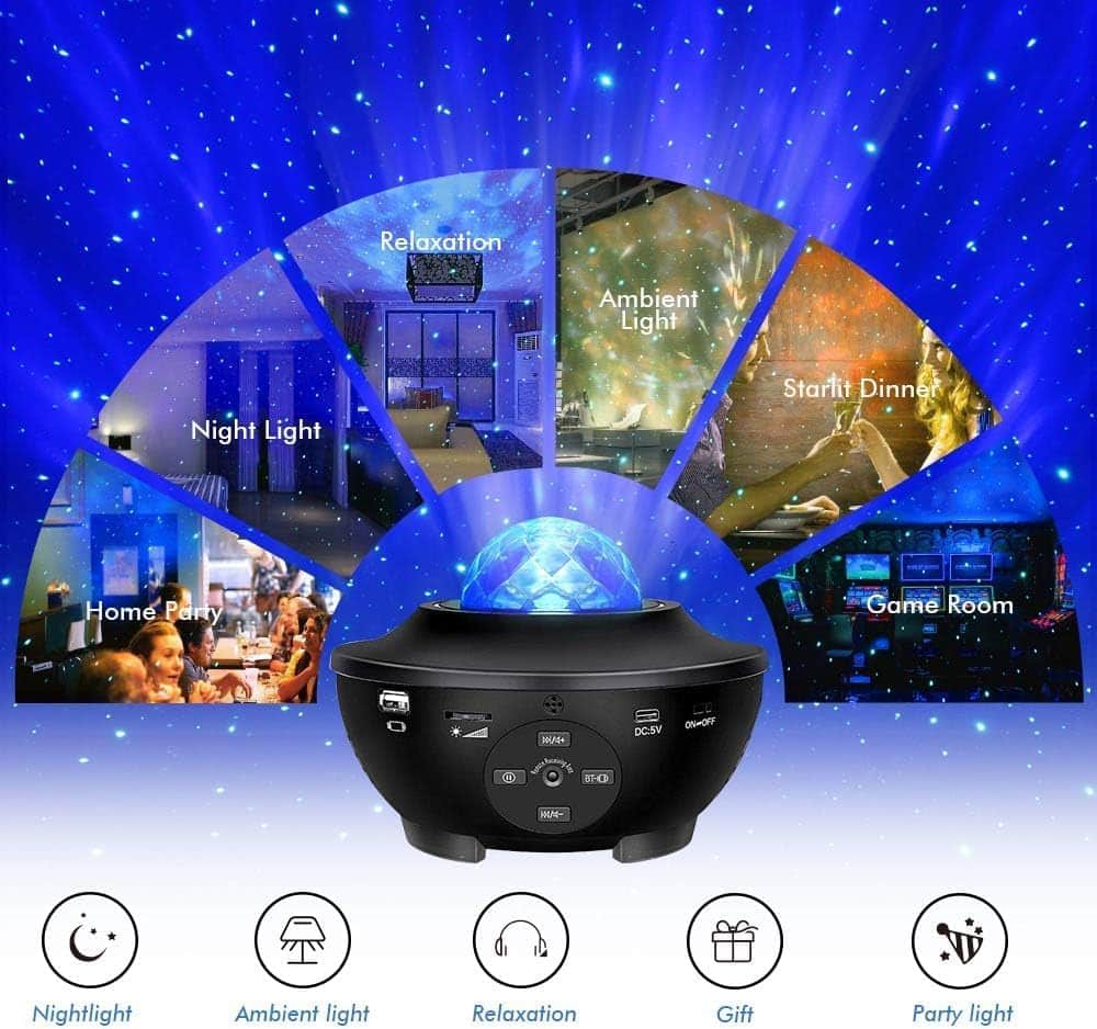 Sunbox Star Projector,3 in 1 Galaxy Projector Night Light with Remote Control,15 White Noise,Music SpeakerTimer,Starry Light Projector for Bedroom/Party/Home Decor,Starry Projector for Kids  Adults