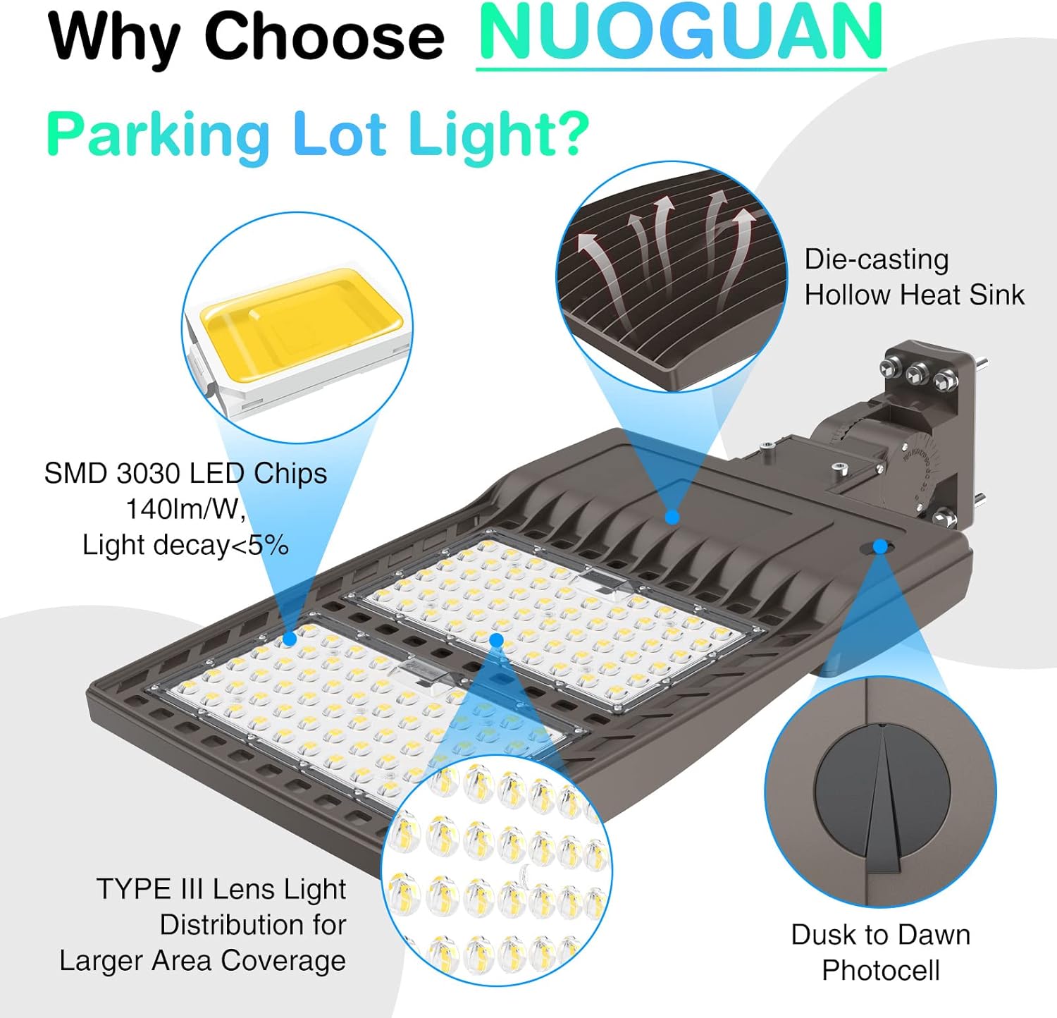 400W LED Parking Lot Light 56000LM with Photocell, UL DLC Listed, 5000K Shoebox Pole Light with Arm Mount, AC100-277V, IP65 Waterproof Commercial Street Area Lighting for Driveway/Roadway/Yard