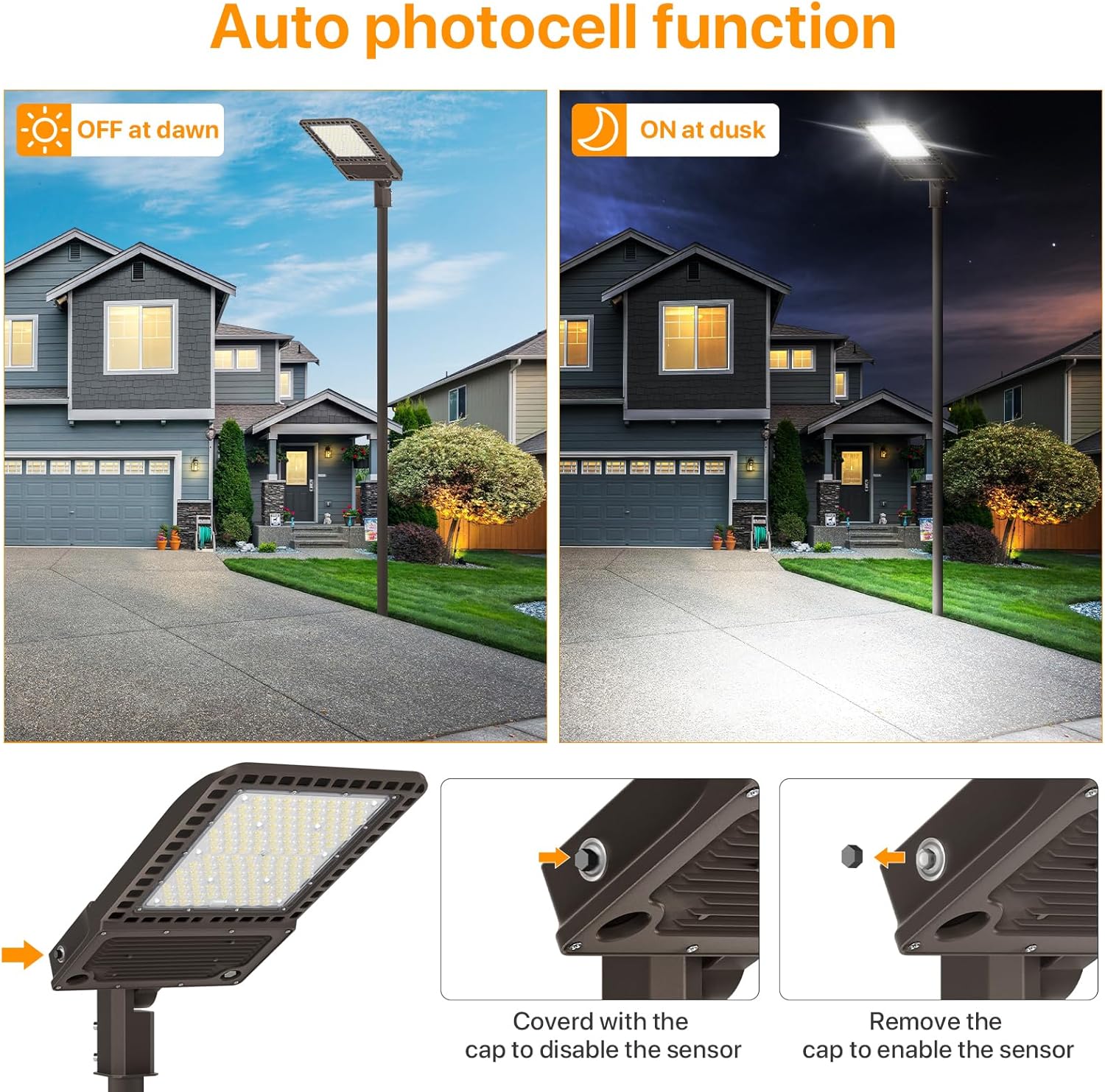 400W LED Parking Lot Light, 60000LM Pole Lights Outdoor with Dusk to Dawn Photocell 5000K IP65 100-277V, 150LM/W Commercial Lights for Stadium, Roadway