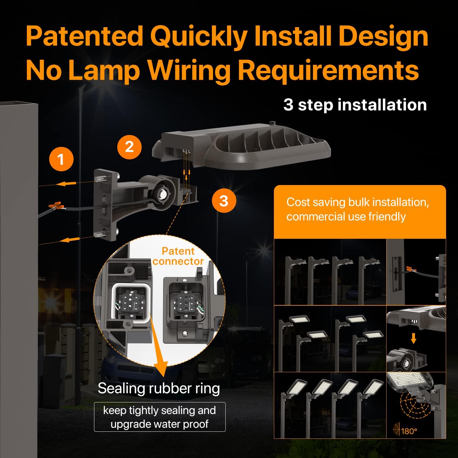400W LED Parking Lot Light Adjustable Arm Mount, 60,000LM Dusk to Dawn Outdoor Street Pole Lights IP65 5000K 100-277V ETL Listed Commercial Shoebox Area Lighting for Plaza, Roadway, Stadiums