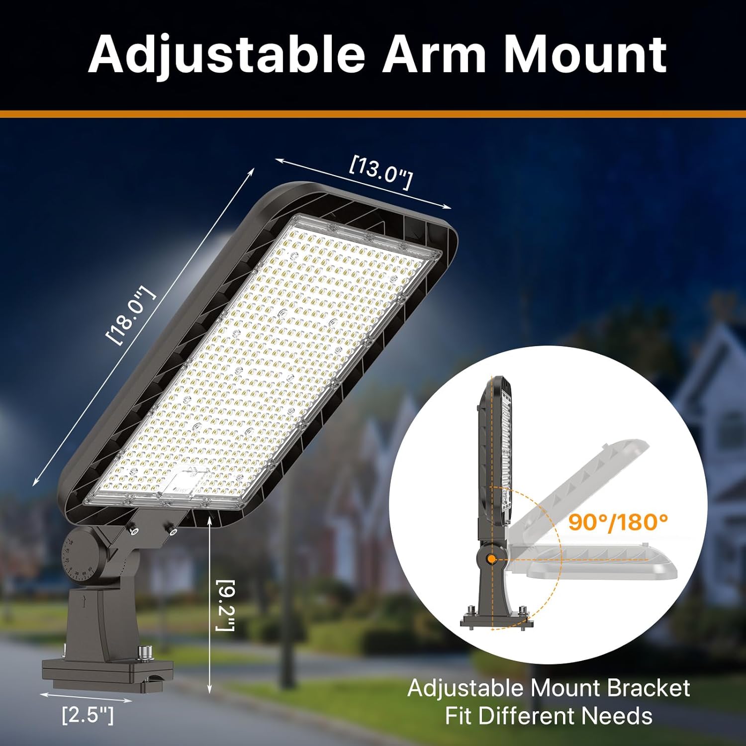 400W LED Parking Lot Light Adjustable Arm Mount, 60,000LM Dusk to Dawn Outdoor Street Pole Lights IP65 5000K 100-277V ETL Listed Commercial Shoebox Area Lighting for Plaza, Roadway, Stadiums