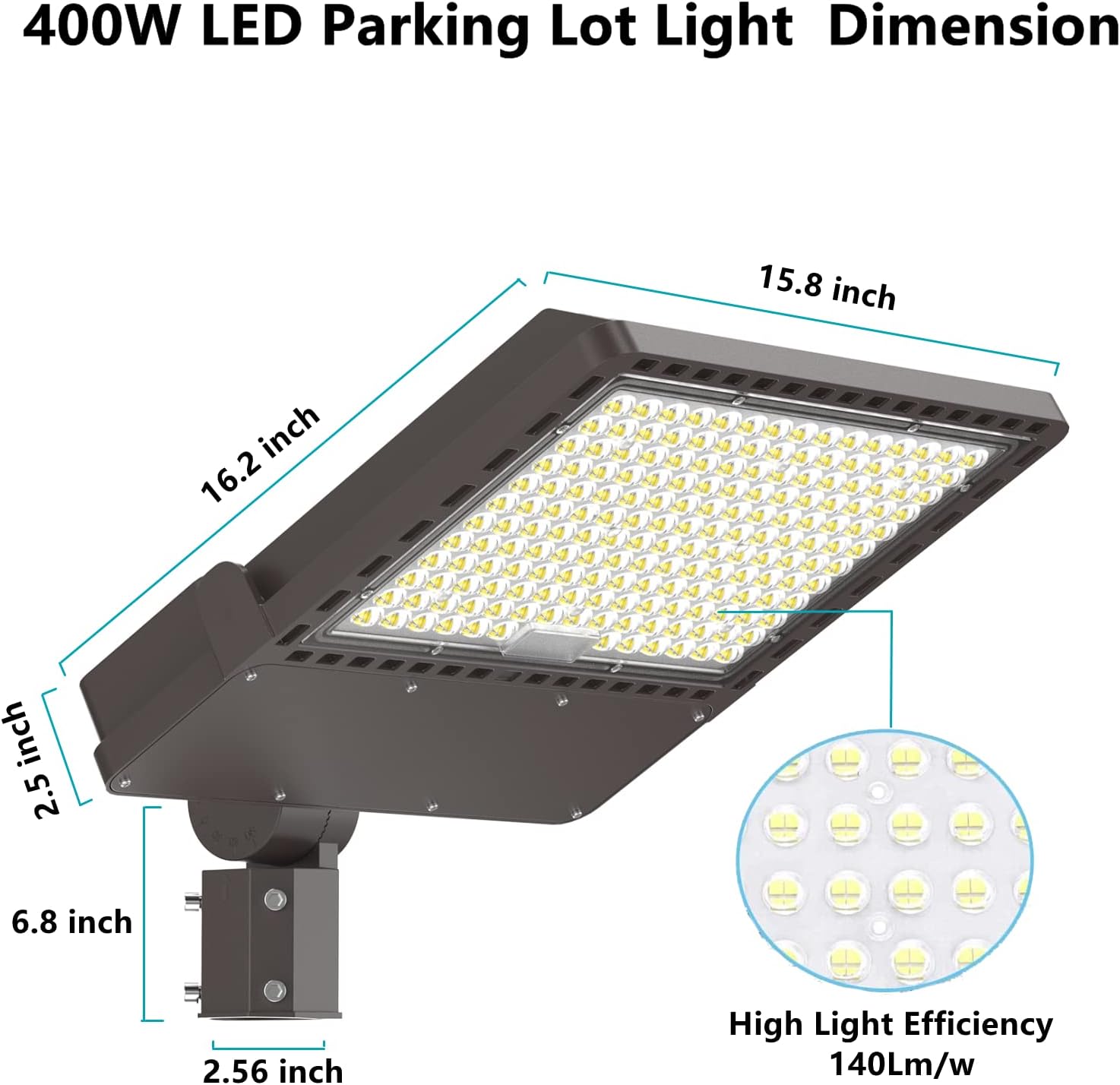 400W LED Parking Lot Light with Slip Fitter, 5000K Daylight 56000Lm, 1500W HPSHID Equivalent, Commercial Outdoor Security Flood Lighting