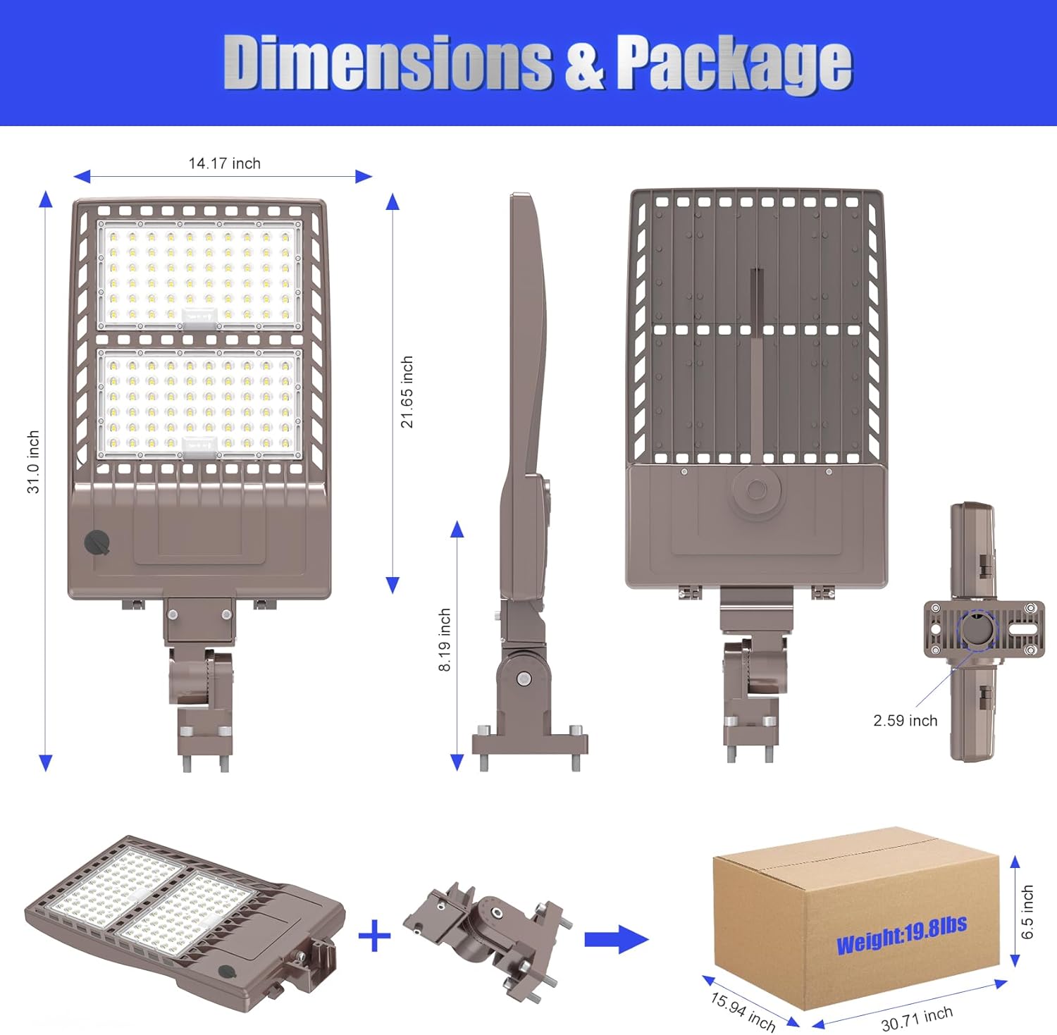4Pack 400W LED Parking Lot Light 56000 Lumen, UL DLC Parking lot Flood Lights Arm Mount, Street Area Light IP65 5000K Waterproof 100-277VAC Input, Stadium Lights Outdoor LED, LED Pole Light Outdoor