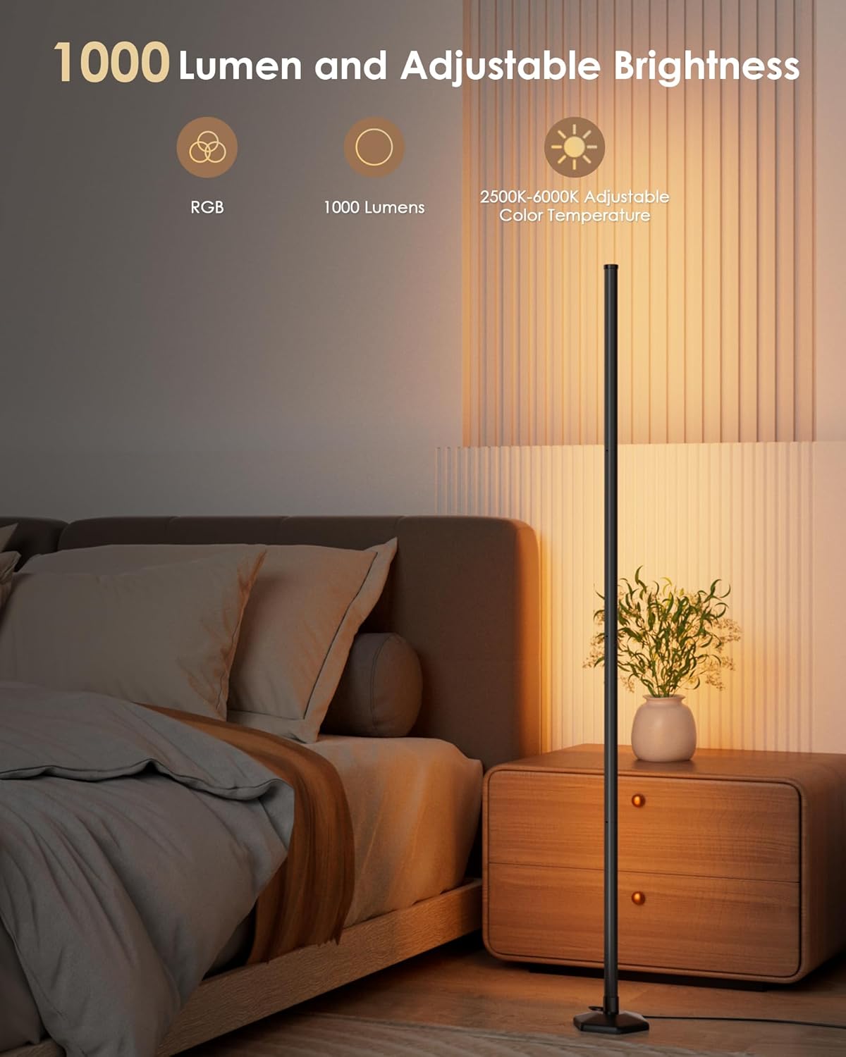 2PCS Corner Floor Lamp, 65 RGB Color Changing Mood Light with Remote Control, Dimmable LED Corner Lamp with Music Sync, Modern Floor Lamp for Living Room Gaming Room