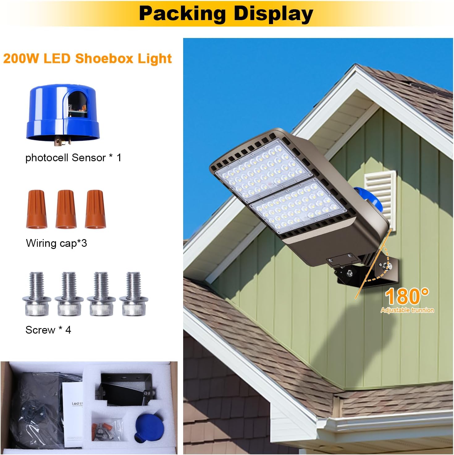 300W LED Parking Lot Light Outdoor 45000LM Bright Dusk to Dawn FloodLights for Street 5500K 100-277V Commercial Security IP65 Waterproof Exterior Lighting Yard Driveway Garage Park 3 Pack