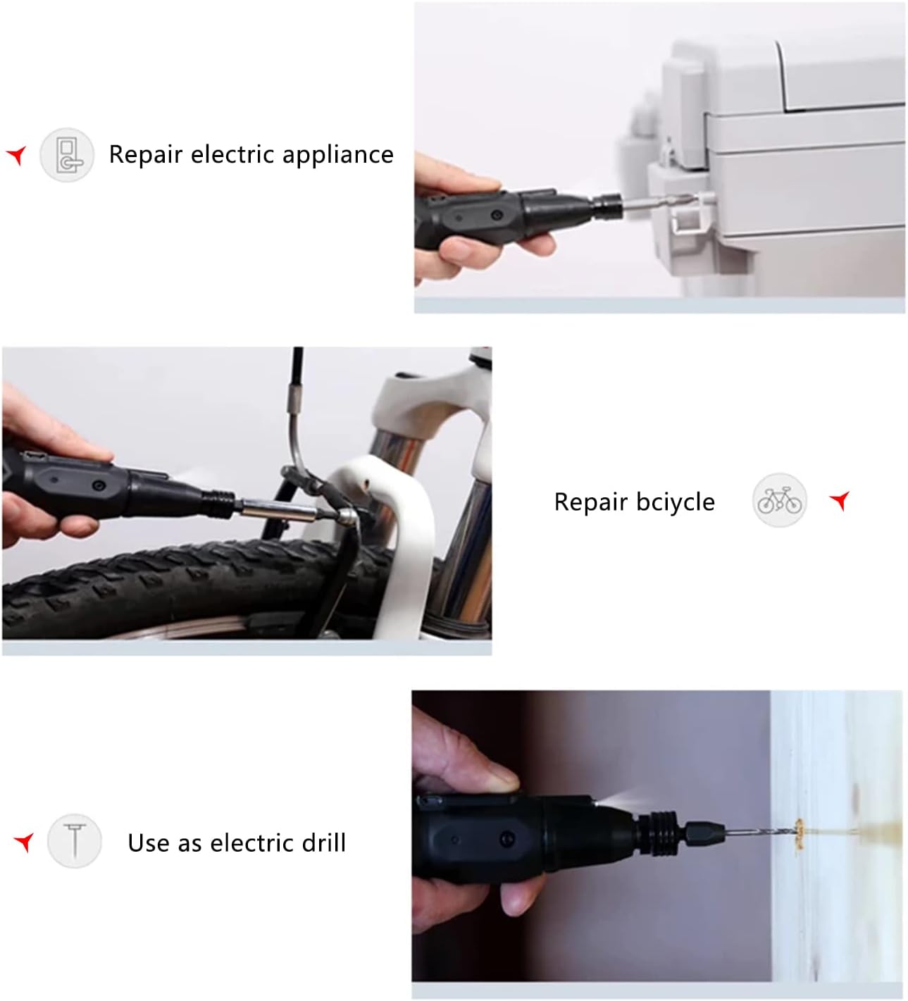 3.6V Cordless Electric Screwdriver Rechargeable portable Mini Rotary Home Gadget，Automatic Manual all in one with LED Light and USB-C Charging Cable BLACK