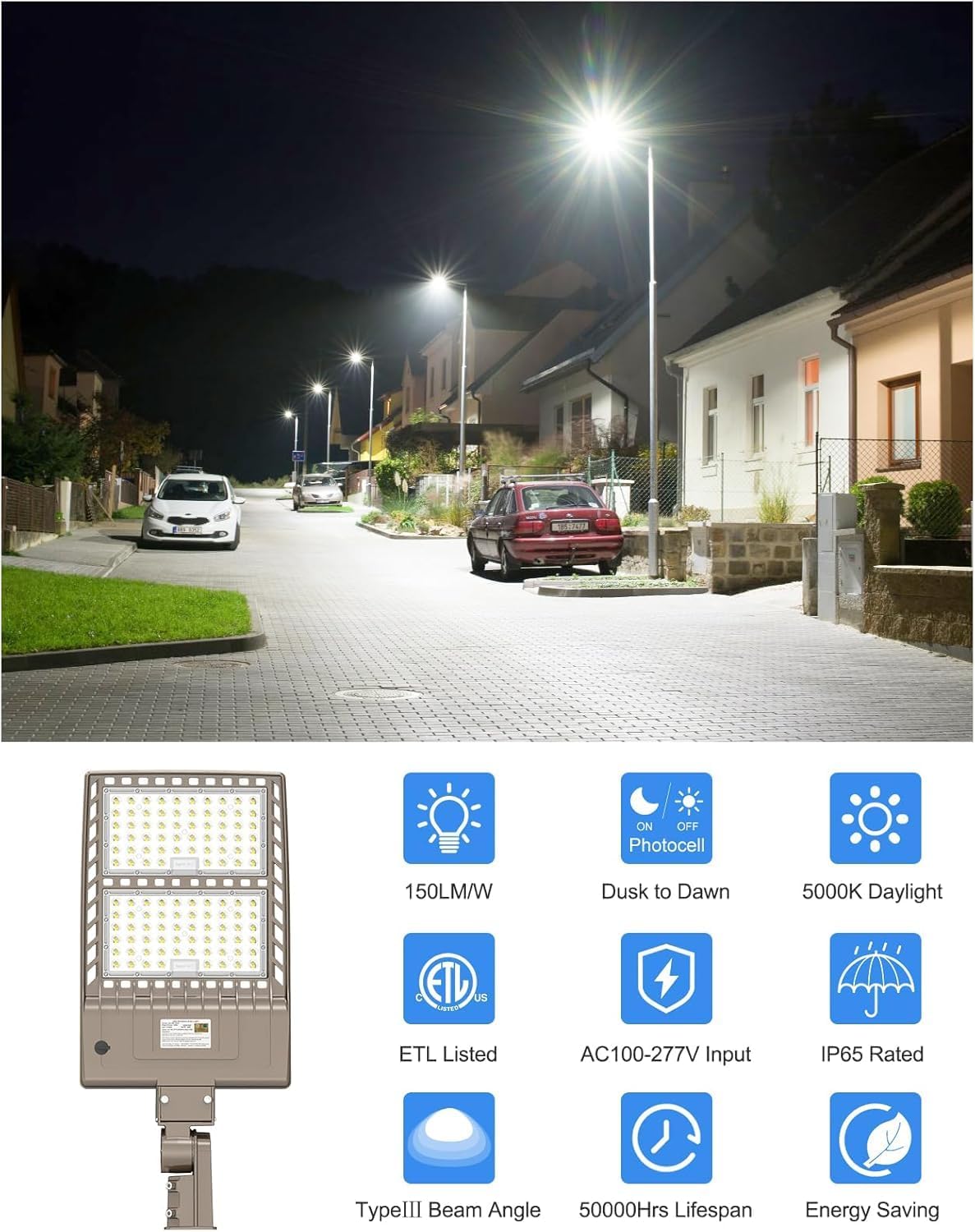 400W 6Pack LED Parking Lot Light Dusk to Dawn 60000LM DLC ETL Listed Industrial Grade LED Shoebox Parking Pole Light 5000K IP65 Waterproof Outdoor Commercial Area Lighting with Slip Fitter 100-277VAC