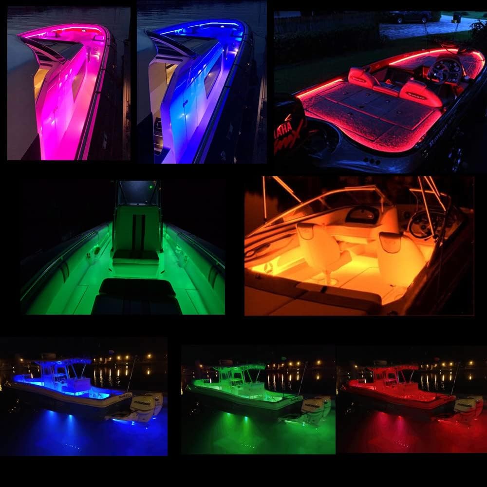 45FT LED Boat Lights, 12V APP RF Remote Control Pontoon Boat Lights, IP66 Waterproof RGB Marine Strip Lights, Boat Interior Light, Boat Deck Light for Bass Boat, Fishing Boat, Yacht