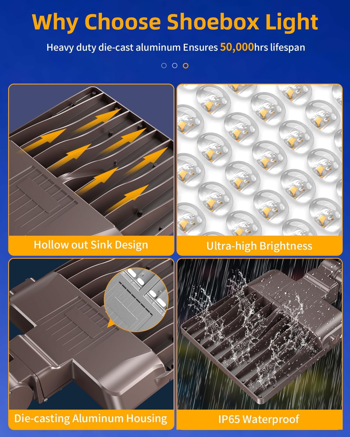 ADUB LED Parking Lot Light 320W 250W 200W Wattage Adjustable, ULDLC Listed Dusk to Dawn LED Shoebox Light 5000K, Outdoor Pole Fixture Slip Fit, IP65 Commercial Street Area Flood Lighting, AC100-277V