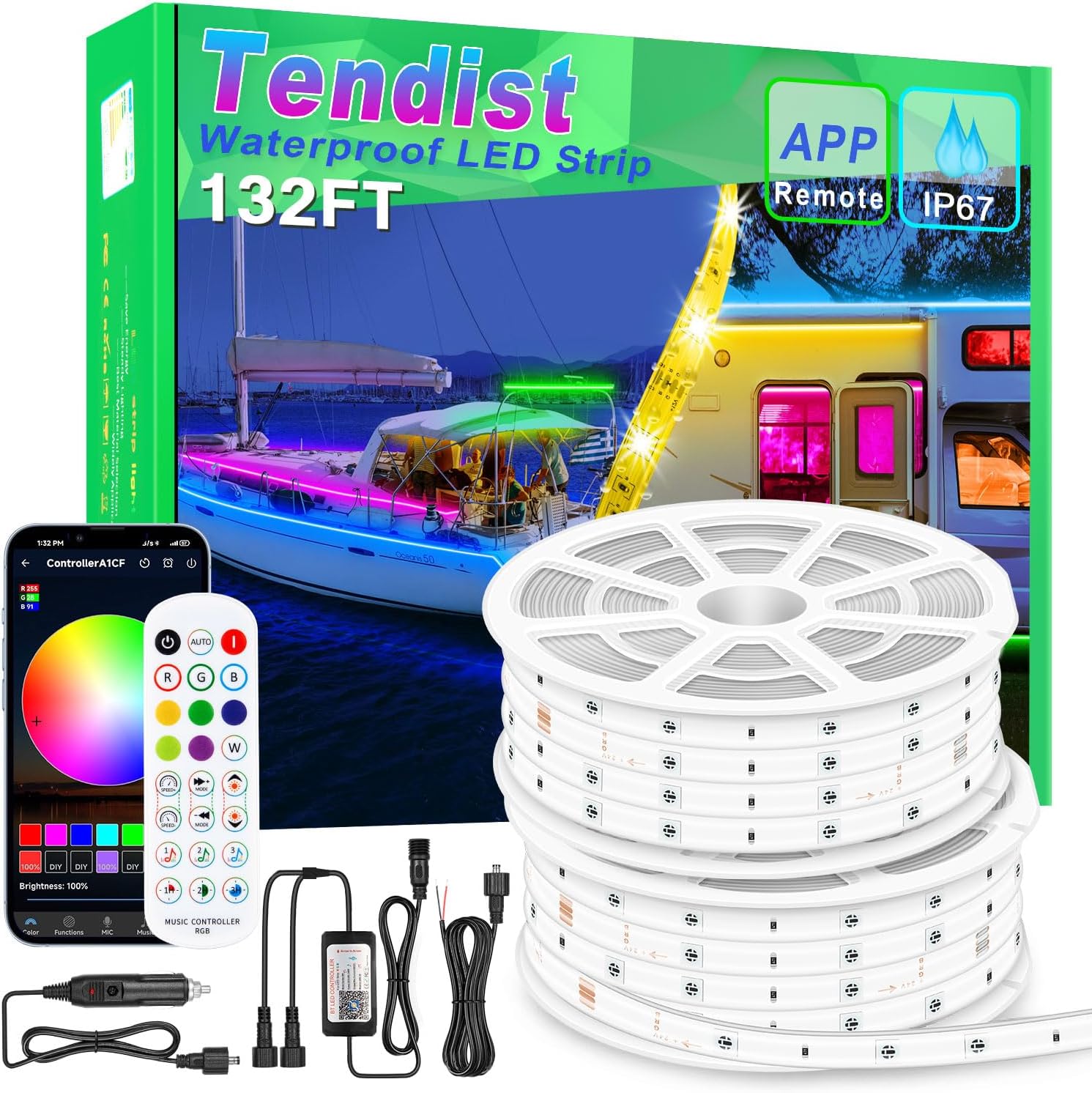 Boat LED Strip Lights 66ft, Marine LED Light Strip 12V App Control, RGB Waterproof Pontoon Boat Light Interior and Exterior, Night Fishing Lighting for Jon Boat, Yacht, Kayak, Deck