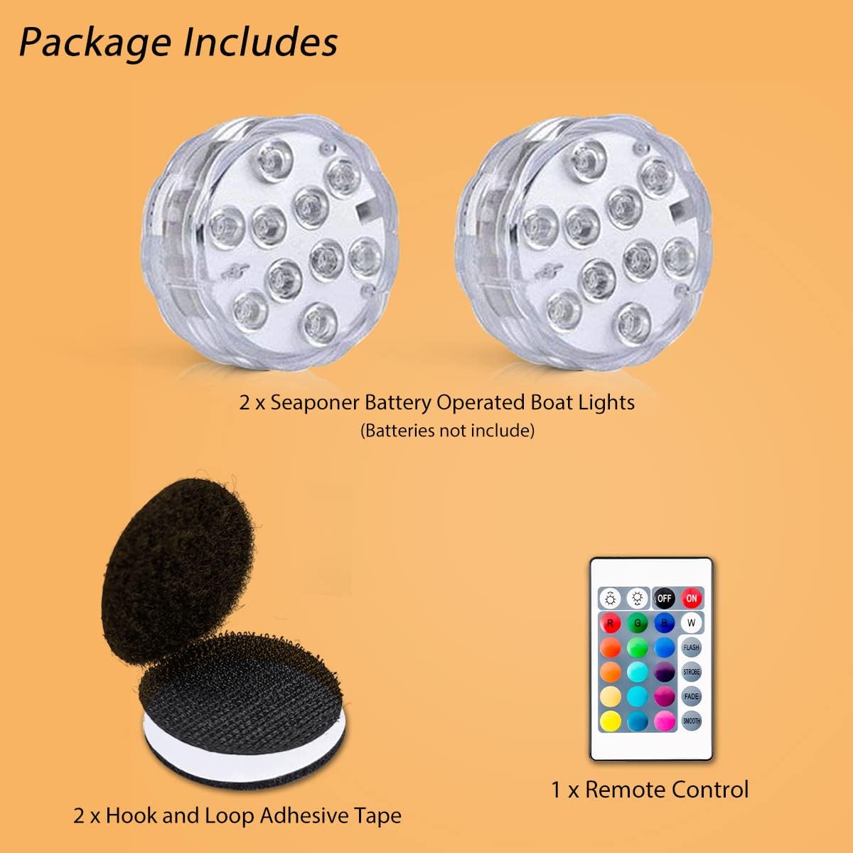 Wireless Battery Powered Boat Lights, Navigation Lights for Deck Light Courtesy Interior Lighting, for Fishing Kayak Duck Jon Bass Boat, RGB Multi Color Remote Controlled, 2pcs