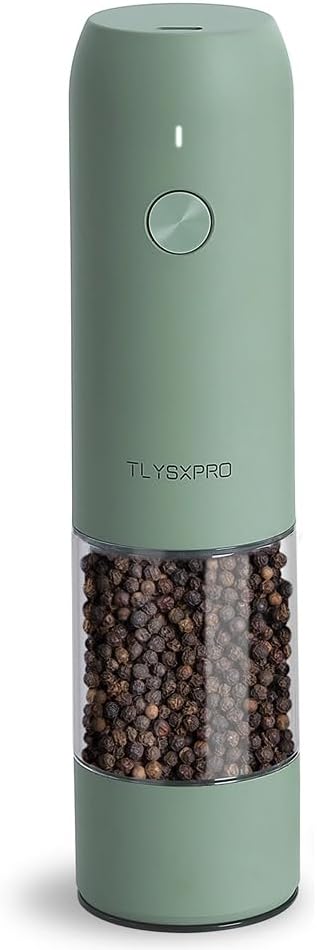 Electric Salt and Pepper Grinder - USB Rechargeable, Automatic Salt and Pepper Shaker, Adjustable Coarseness, Electric Pepper Mill, LED Light, Refillable, Kitchen Gadget (1-Pack, White)