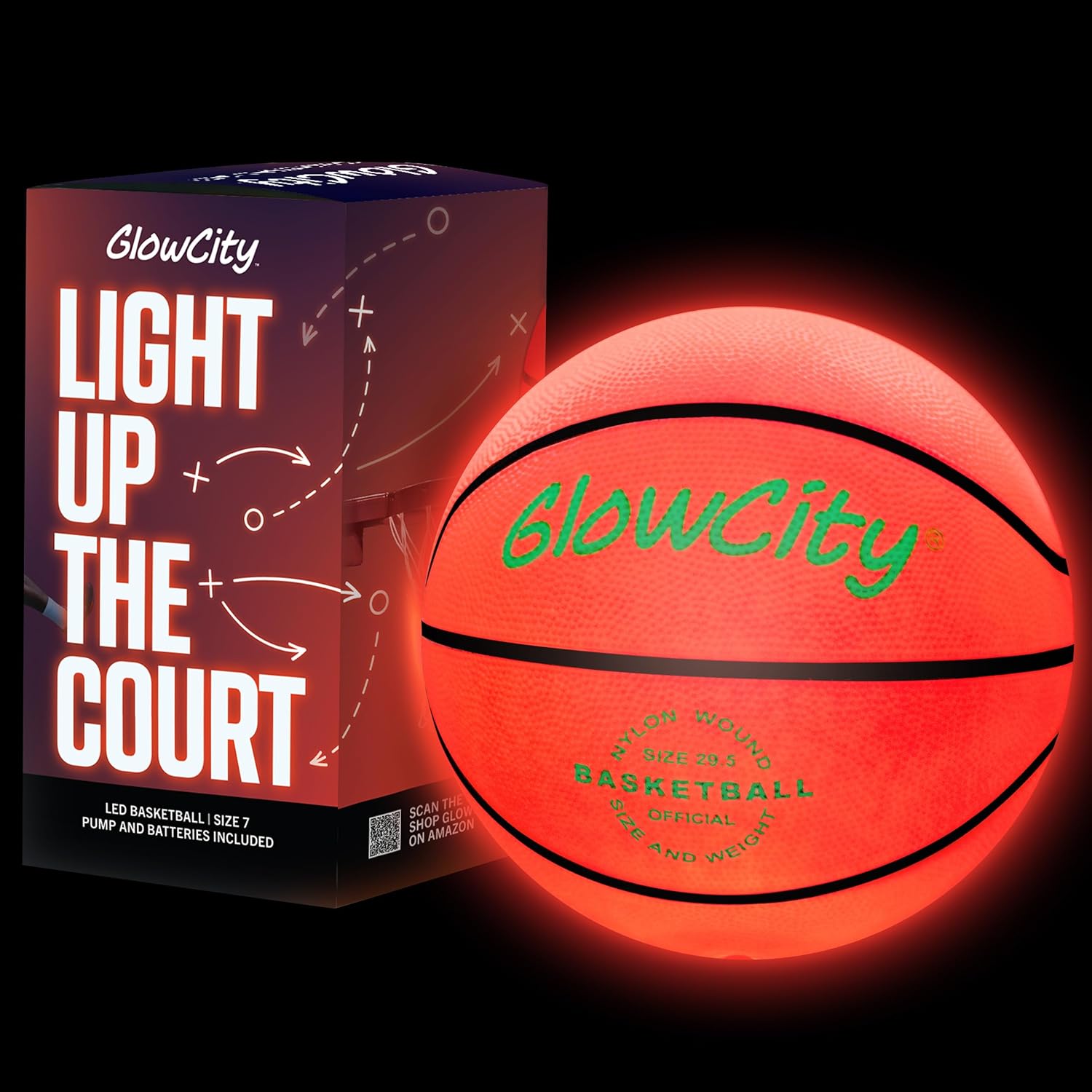 GlowCity Glow in The Dark Basketball for Teen Boy - Illuminating Red Basket Ball, Light Up LED Toy for Night Ball Games - Sports Items & Gadgets for Children Aged 8 and Up. Perfect Present for Boys & Girls