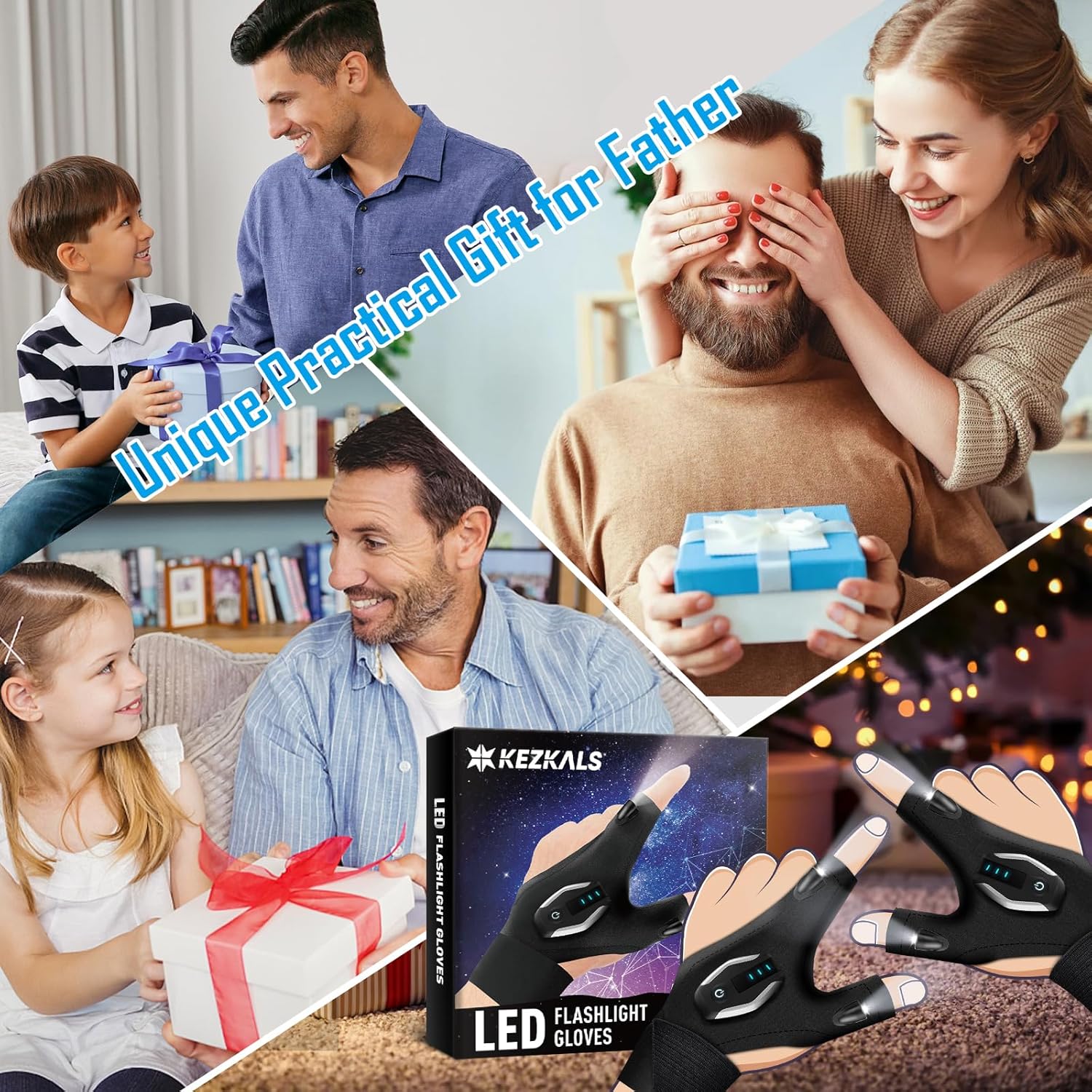 KEZKALS Father’s Day Gifts from Daughter Wife Son Flashlight Gloves, Dad Presents for Fathers Day, Rechargeable Flashlight Gloves Gifts for Men Godfather, Anniversary Birthday Presents for Husband Boyfriend