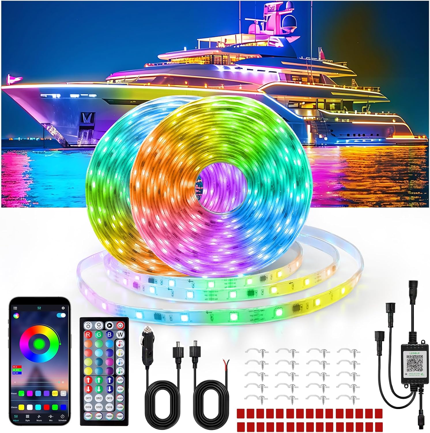 LED Boat Lights 32.8ft (2 Rolls of 16.4ft), LED Strip Lights, Waterproof Interior Light, Pontoon, Kayak, Cabin, Deck, Navigation Lights (Green) LED Boat Lights 32.8ft (2 Rolls of 16.4ft), LED Strip Lights, Waterproof Interior Light, Pontoon, Kayak, Cabin, Deck, Navigation Lights (Green)