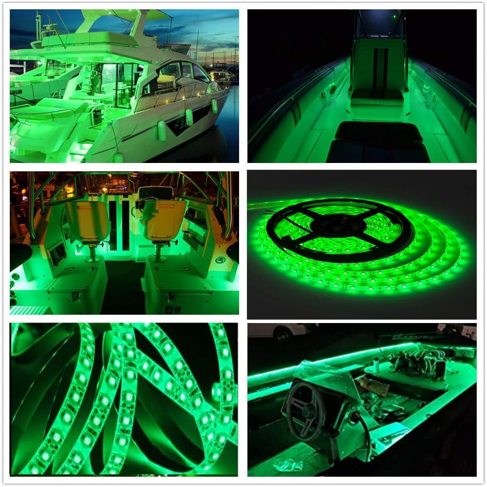 LED Boat Strip Lights, 32.8FT Marine Pontoon Led Lights, Waterproof Boat Interior Light, Under Gunnel Lights, Boat Deck Light, Night Fishing Lights, Ideal for Pontoon Bass Fishing Yacht Kayak (Green)