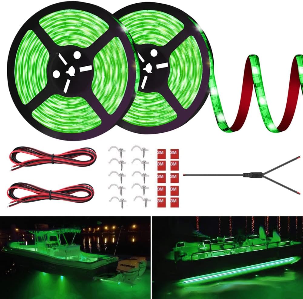 LED Boat Strip Lights, 32.8FT Marine Pontoon Led Lights, Waterproof Boat Interior Light, Under Gunnel Lights, Boat Deck Light, Night Fishing Lights, Good for Pontoon Bass Fishing Yacht Kayak (Green)
