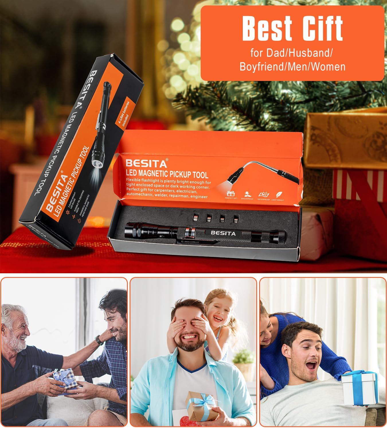 LED Magnetic Pickup Tool Gifts for Men, Telescoping Magnet Flashlight, Cool Gadget Father's Day Dad Gifts for Men, Dad, Father, Handyman, Husband, Boyfriend or Women