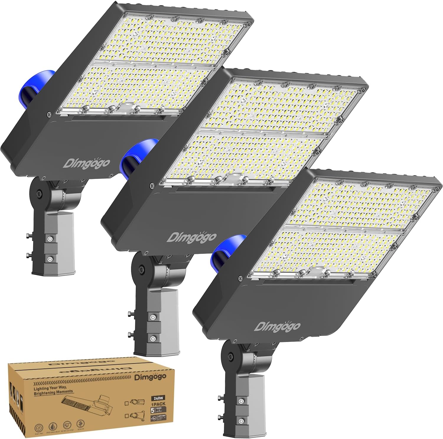 LED Parking Lot Light - 240W Street Lights Dusk to Dawn Outdoor Lighting Commercial with Photocell, 6500K LED Flood Light Outdoor Waterproof with Slip Fitter Mount