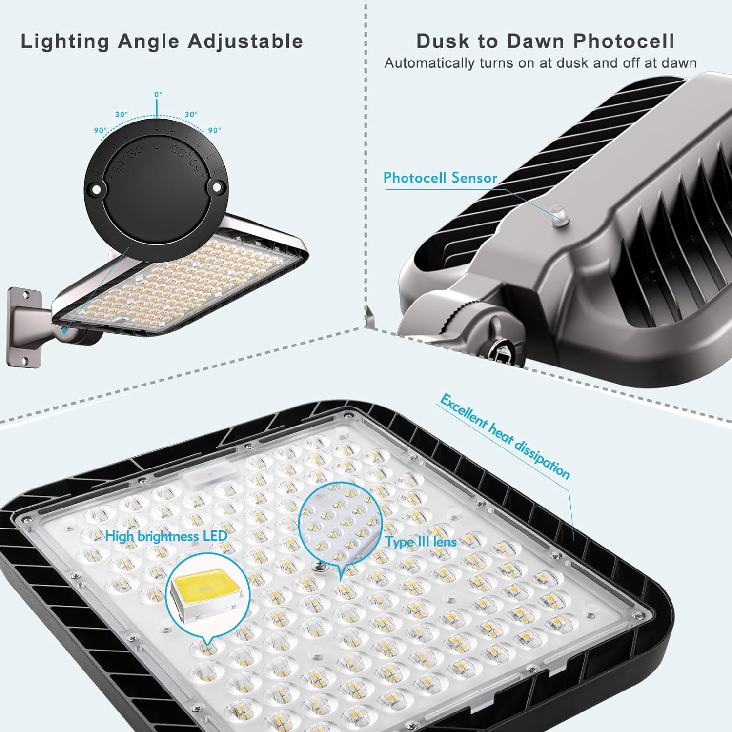 Lightdot 400W LED Parking Lot Light Arm Mount 60000Lm 5000K Parking Lot Lighting Smart Dusk to Dawn LED Street Light Outdoor Area Lights-2Pack(Coverage: 66~121Ft at Height:30~50Ft)