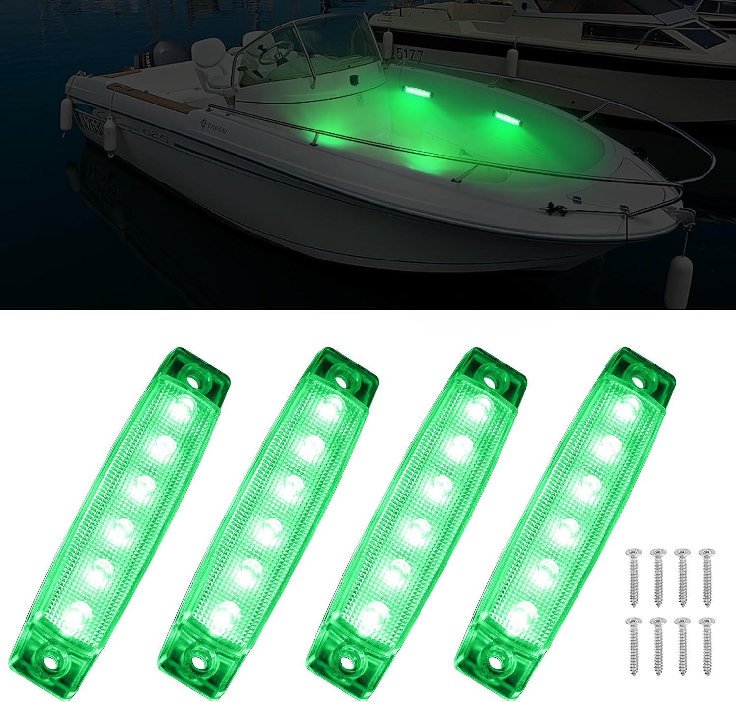 Marine LED Boat Interior and Night Fishing Lights - 12V Waterproof for Pontoon, Yacht, Kayak, Cockpit (4 Pcs White)