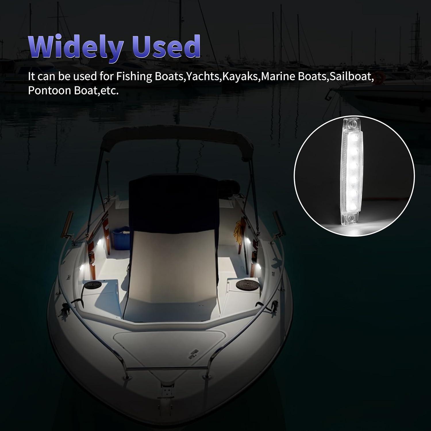 Marine LED Boat Interior and Night Fishing Lights - 12V Waterproof for Pontoon, Yacht, Kayak, Cockpit (4 Pcs White)